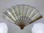 Japanese Folding Fan Sensu Vtg Bamboo Frame Sakura Petal Uroku Pattern 4D952