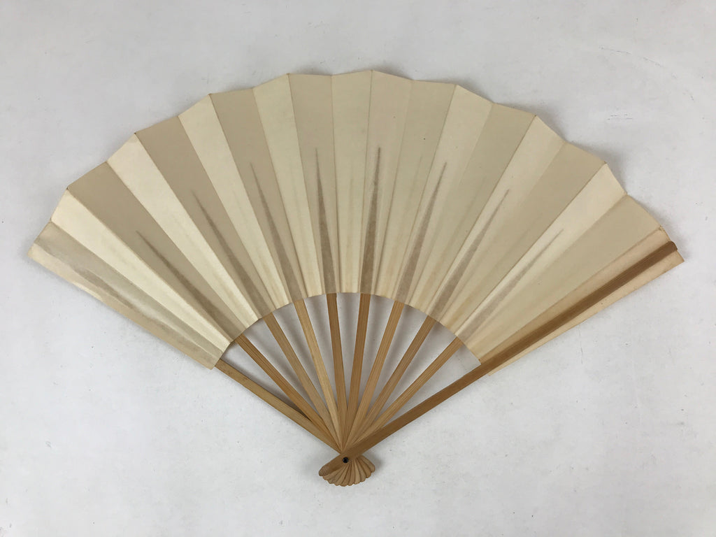 Japanese Folding Fan Sensu Vtg Bamboo Frame Simple Blank Cream White 4D732