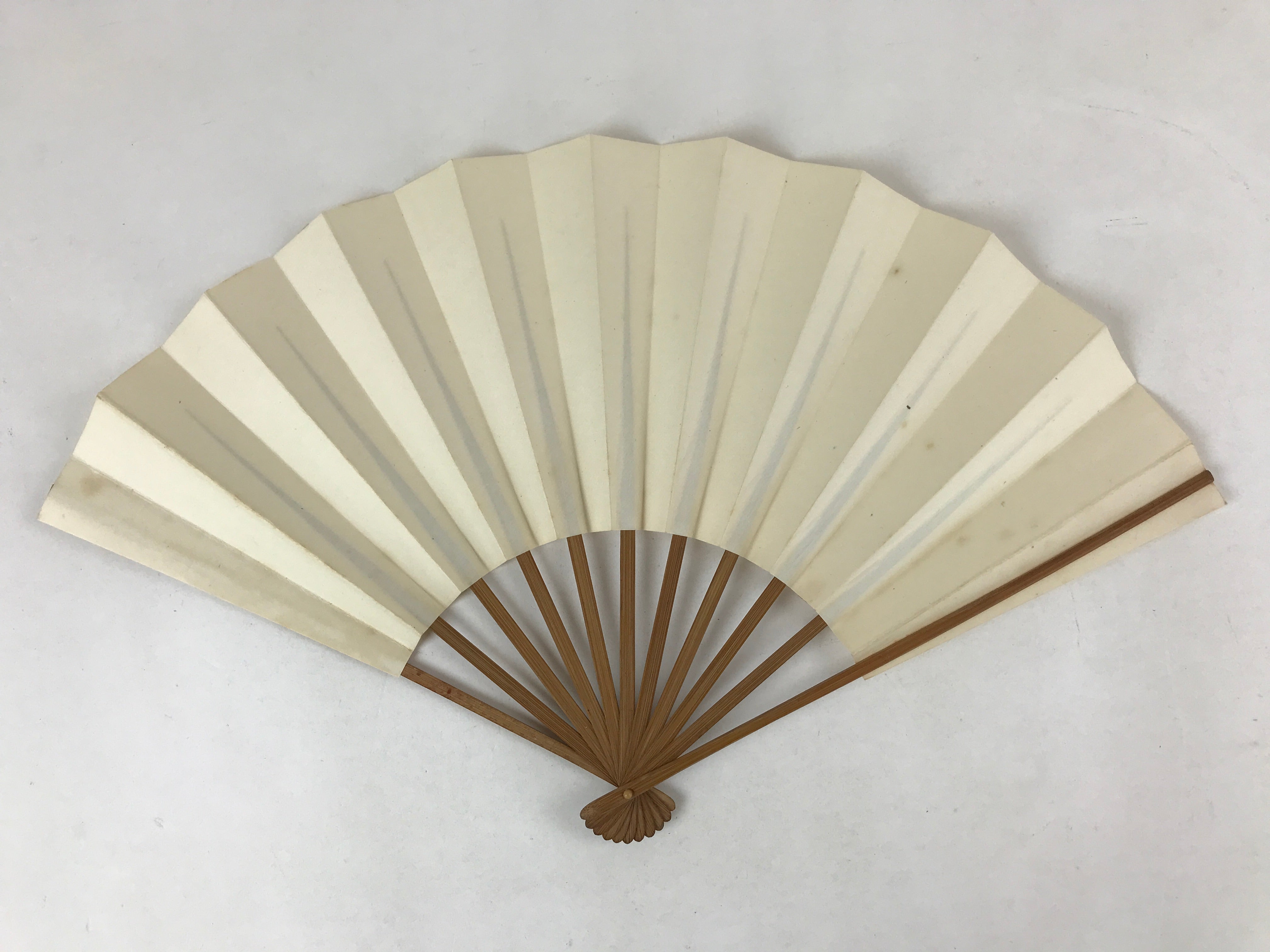 Japanese Folding Fan Sensu Vtg Bamboo Frame Simple Blank White 4D725