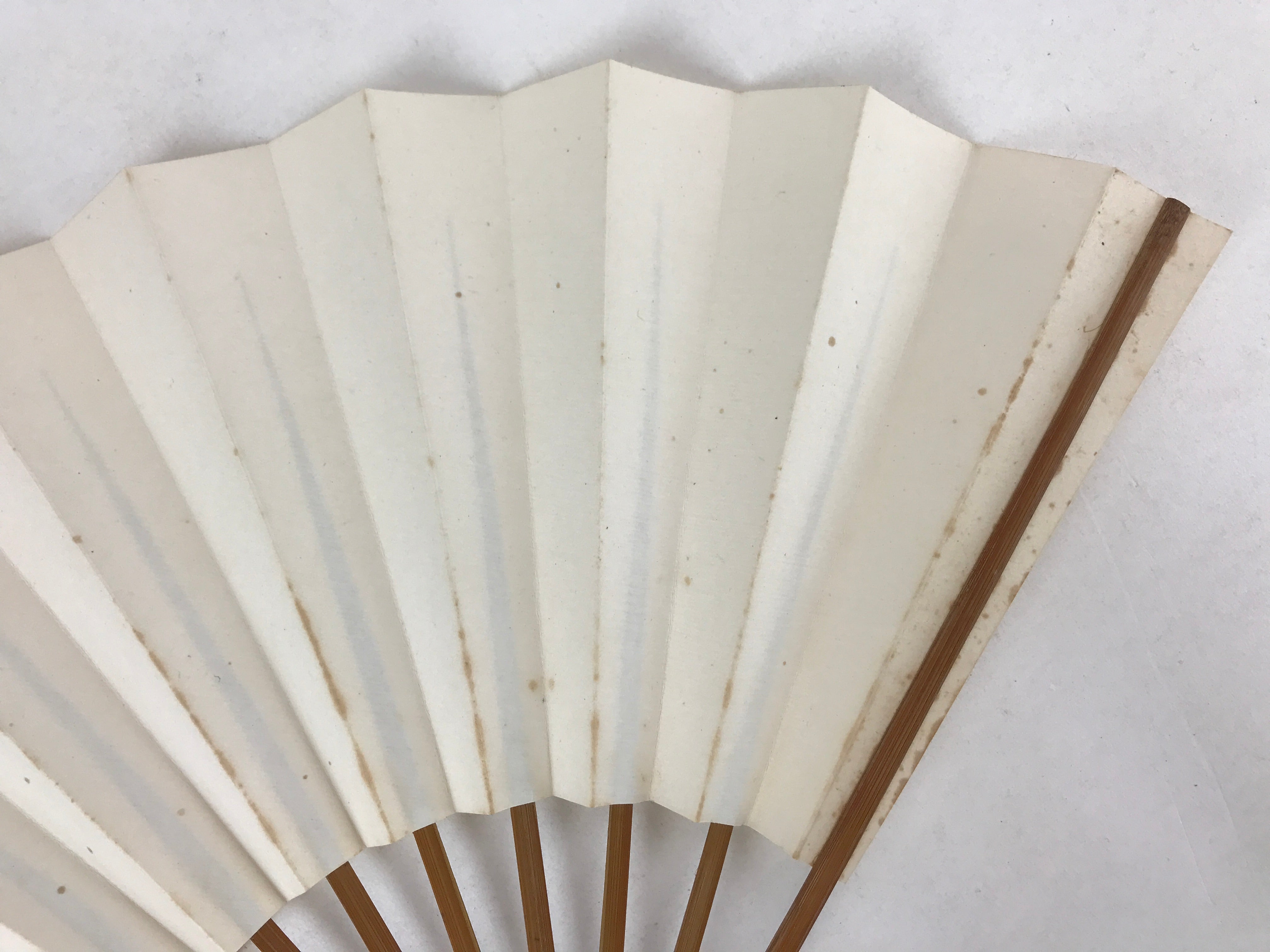 Japanese Folding Fan Sensu Vtg Bamboo Frame Simple Blank White 4D726