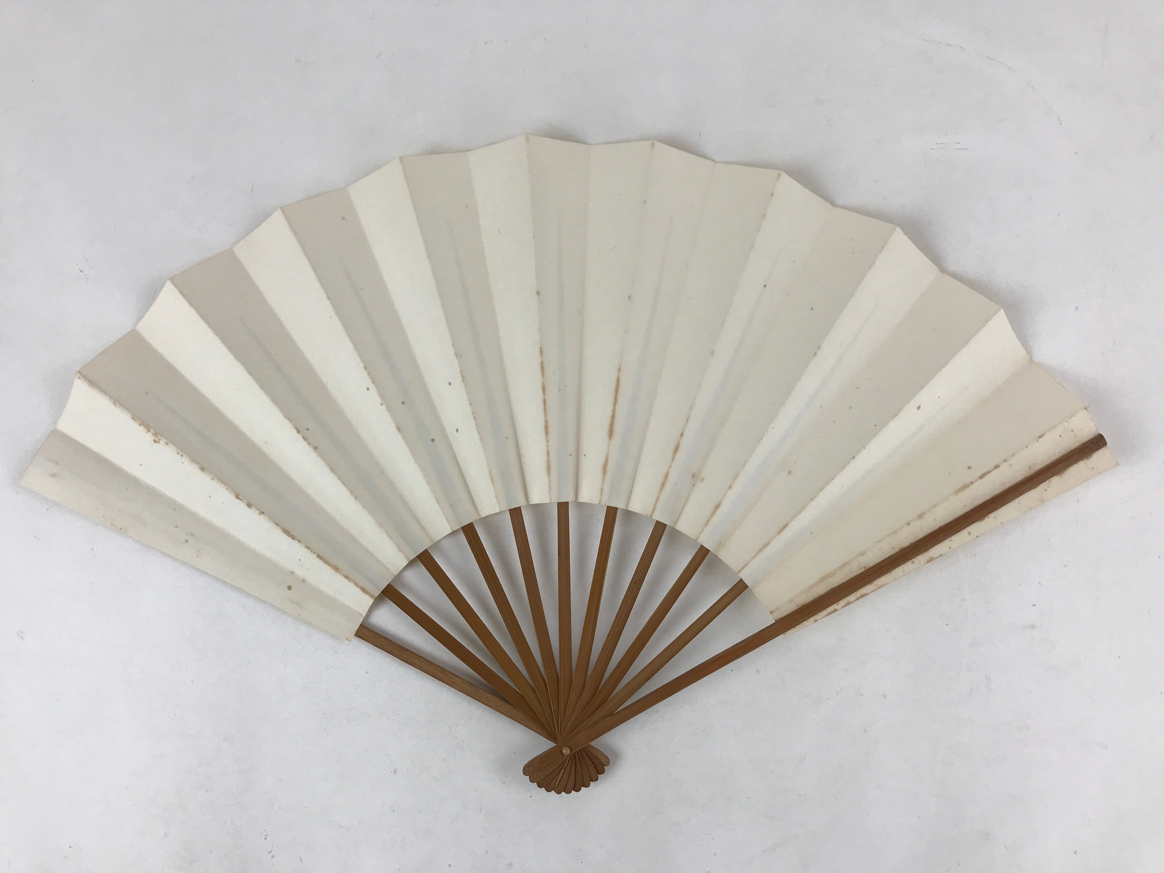 Japanese Folding Fan Sensu Vtg Bamboo Frame Simple Blank White 4D726