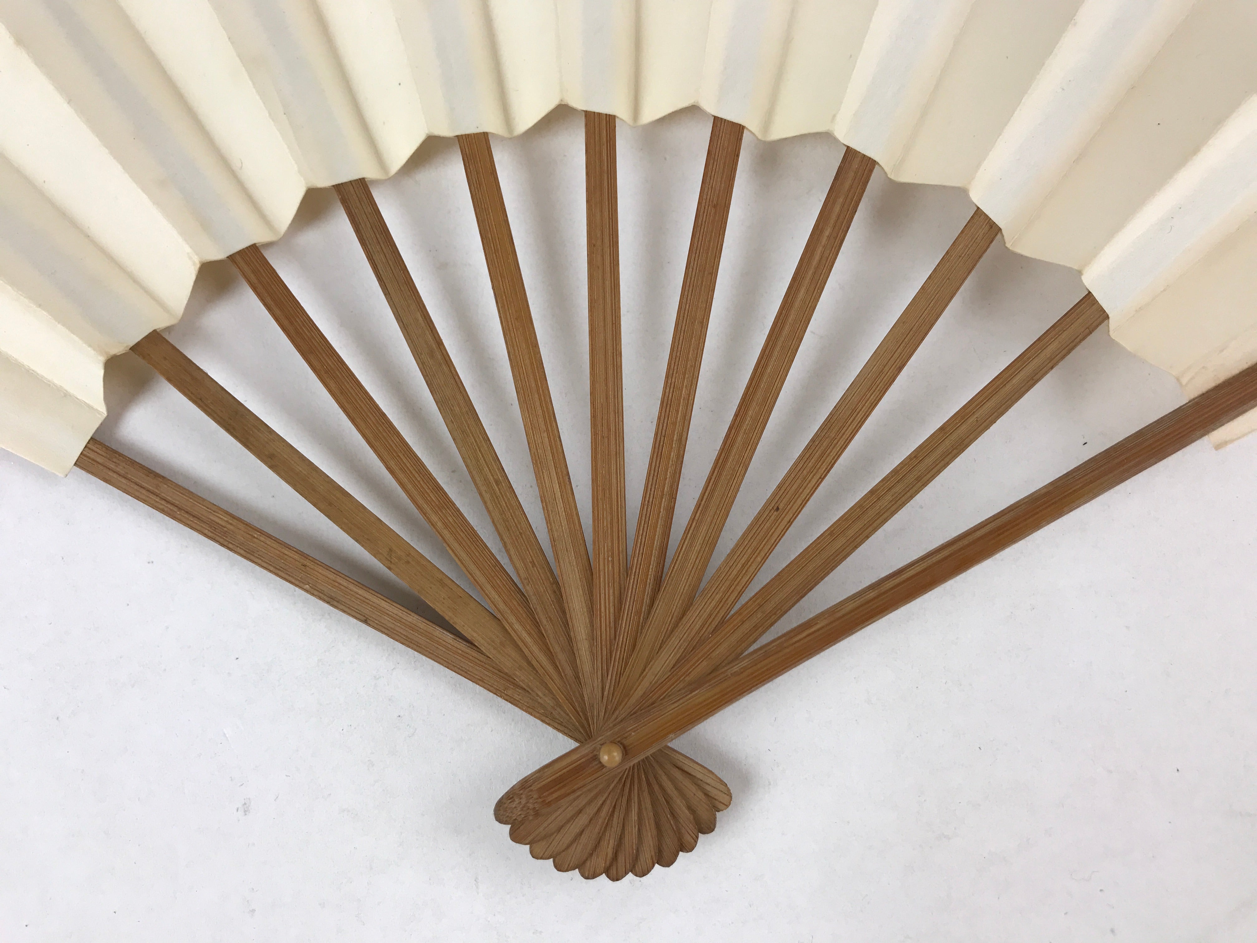 Japanese Folding Fan Sensu Vtg Bamboo Frame Simple Blank White 4D726