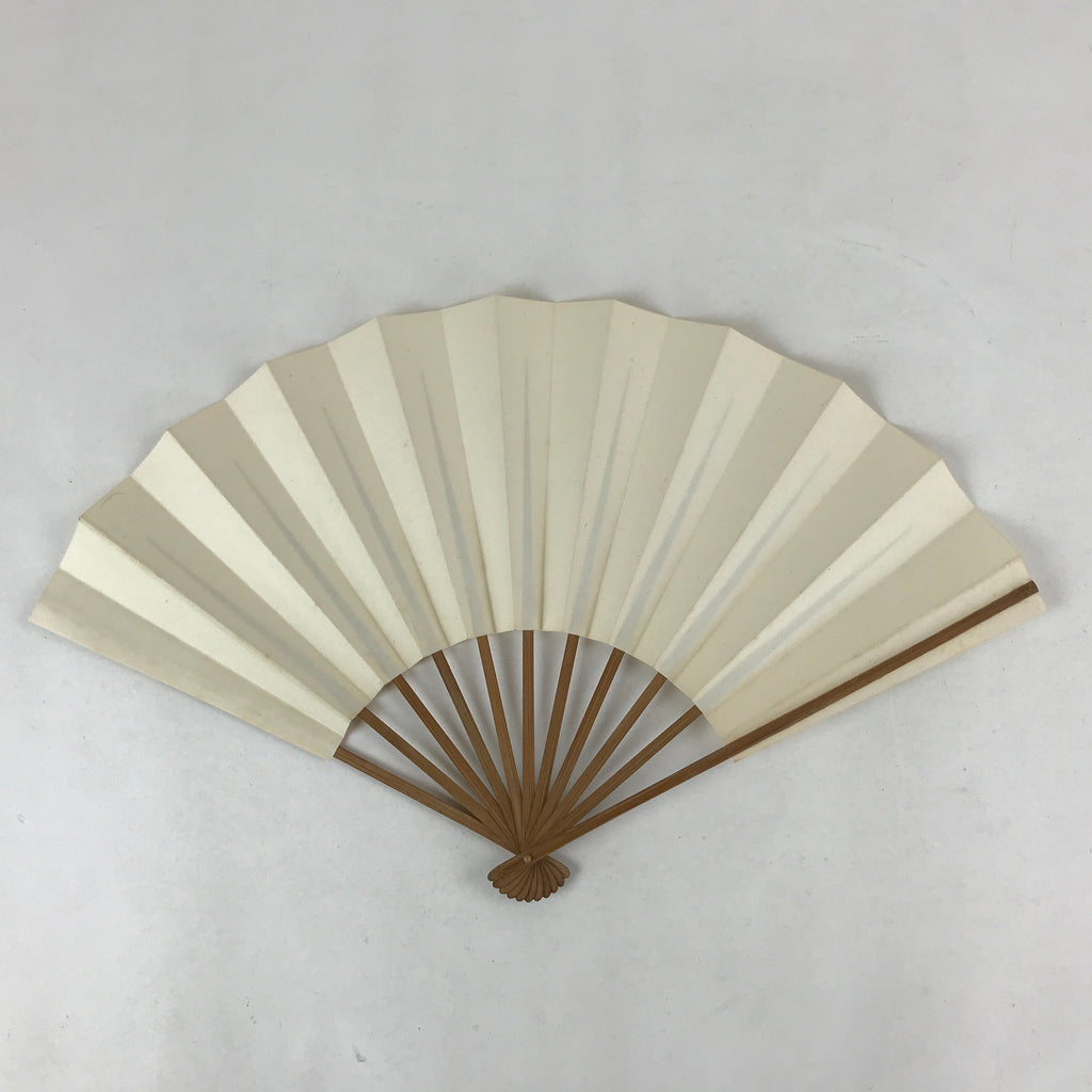 Japanese Folding Fan Sensu Vtg Bamboo Frame Simple Blank White 4D726