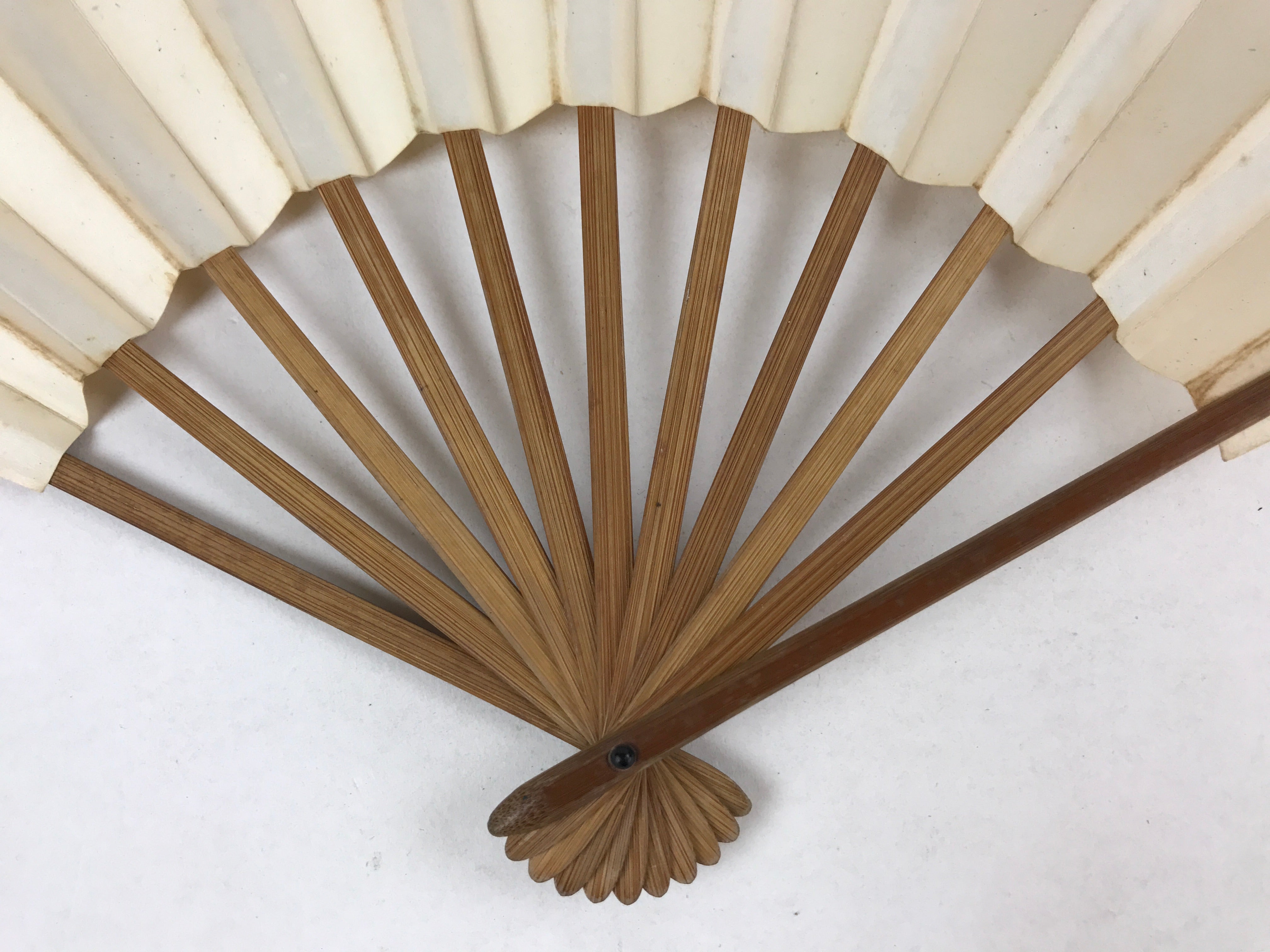 Japanese Folding Fan Sensu Vtg Bamboo Frame Simple Blank White 4D727