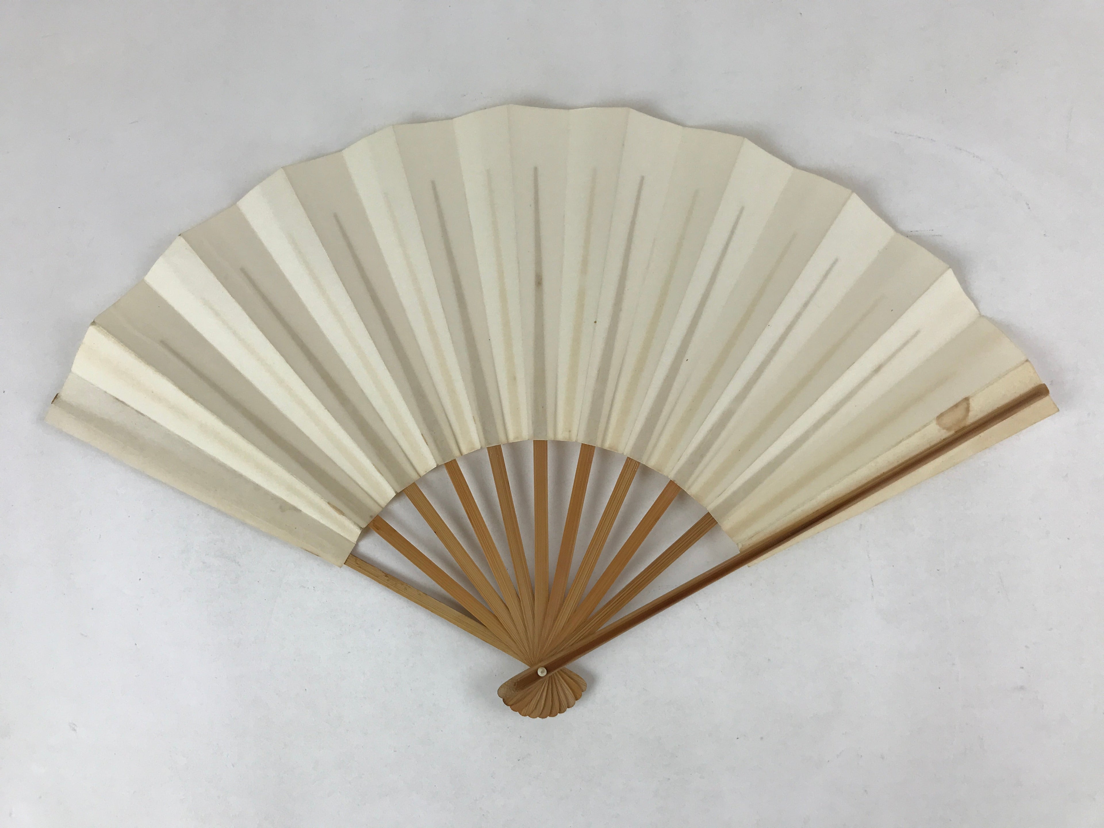 Japanese Folding Fan Sensu Vtg Bamboo Frame Simple Blank White 4D729
