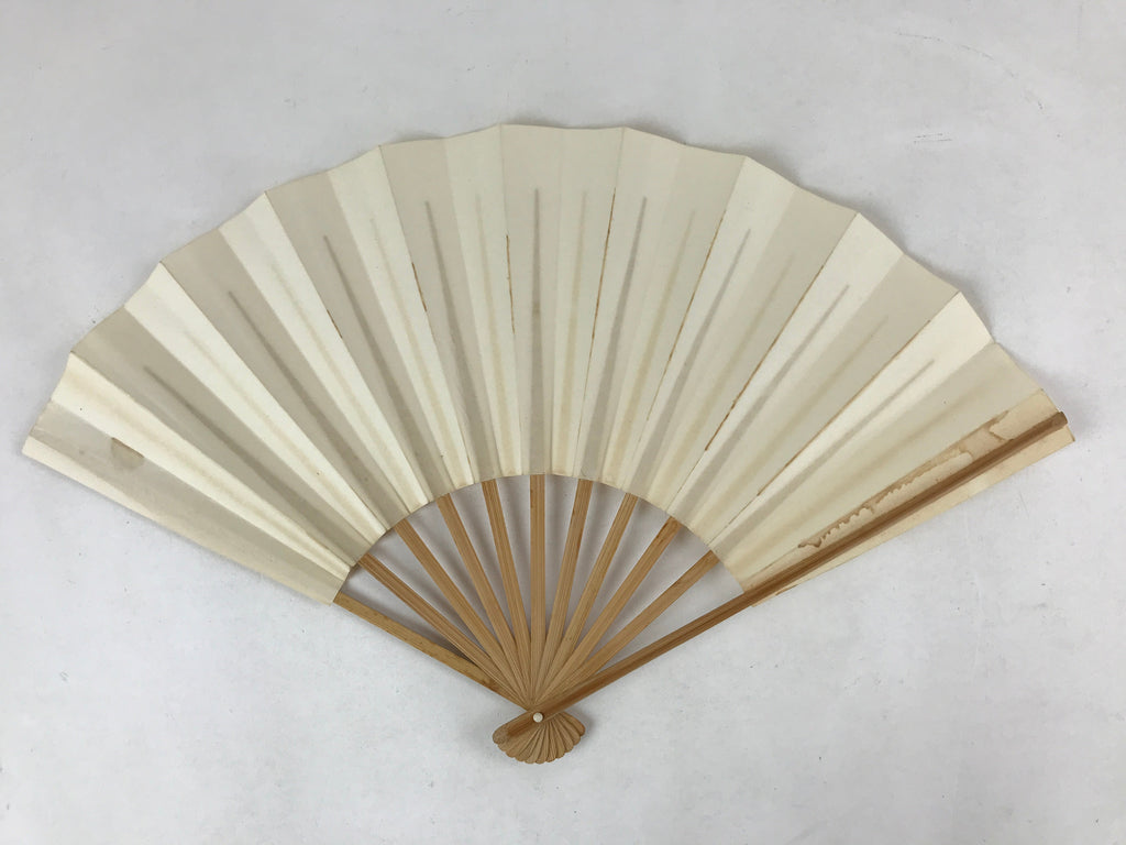 Japanese Folding Fan Sensu Vtg Bamboo Frame Simple Blank White 4D729