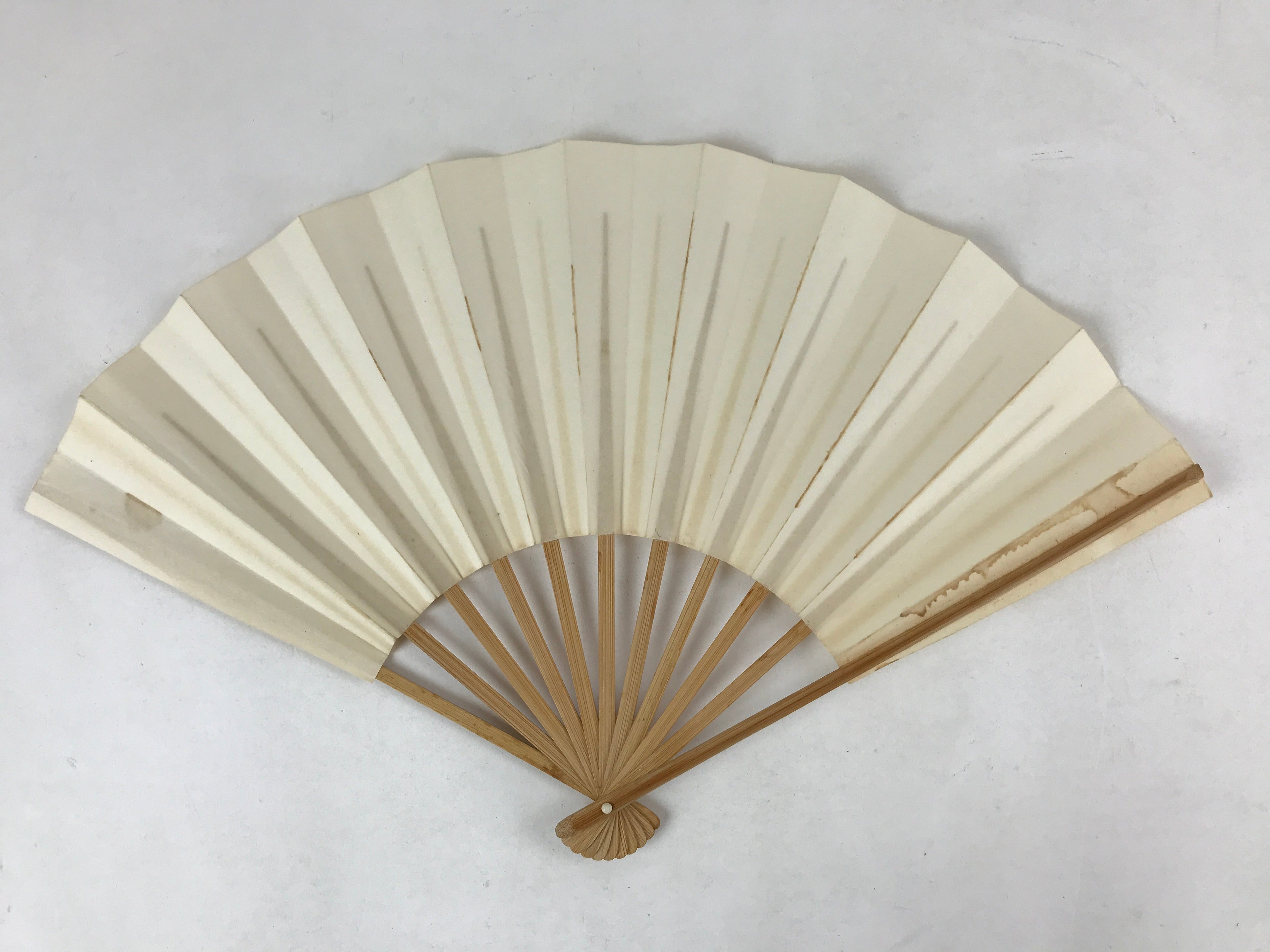 Japanese Folding Fan Sensu Vtg Bamboo Frame Simple Blank White 4D729