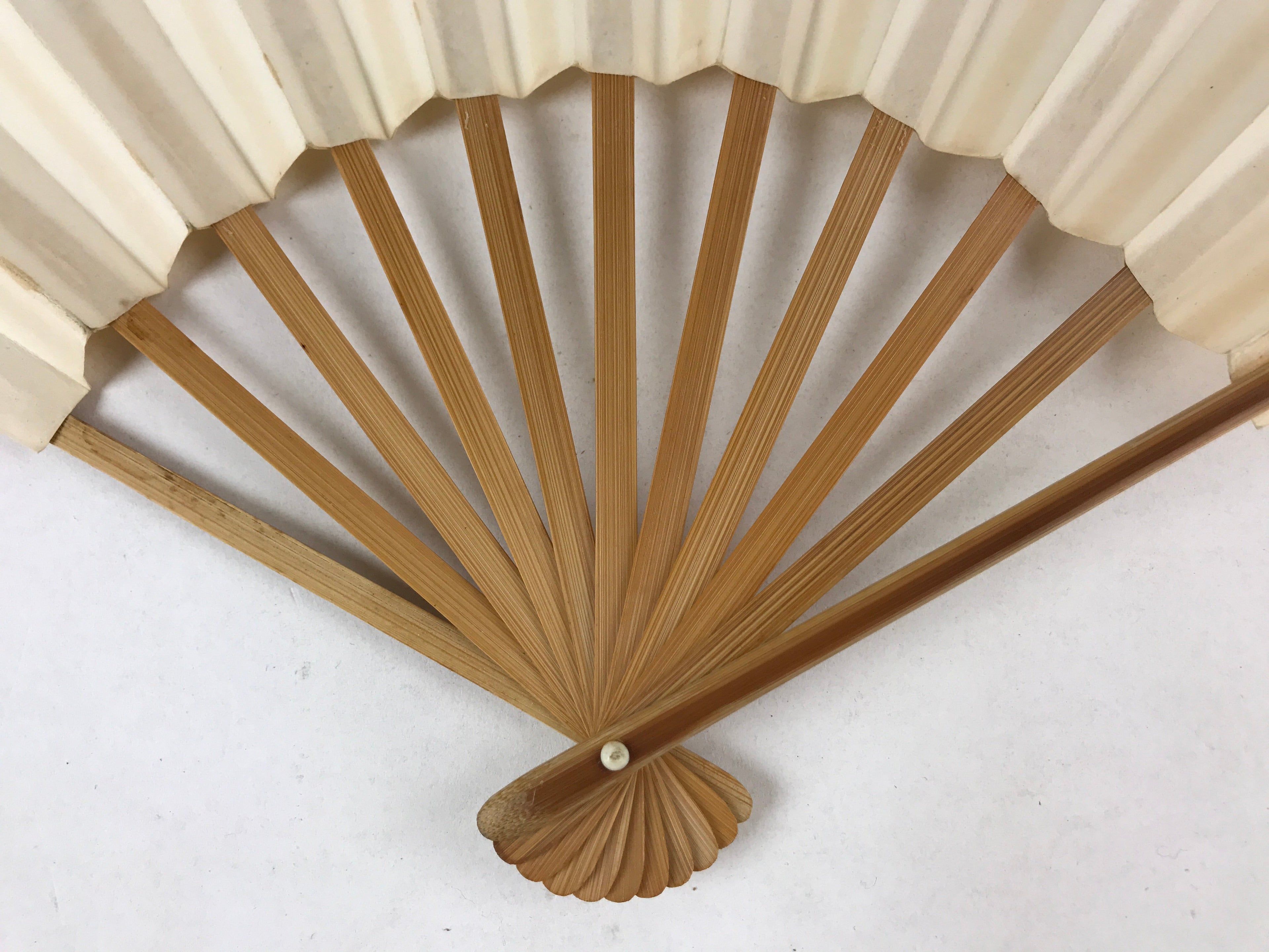 Japanese Folding Fan Sensu Vtg Bamboo Frame Simple Blank White 4D729