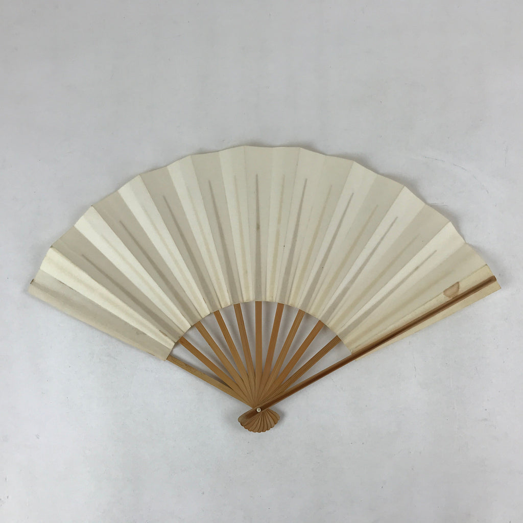 Japanese Folding Fan Sensu Vtg Bamboo Frame Simple Blank White 4D729
