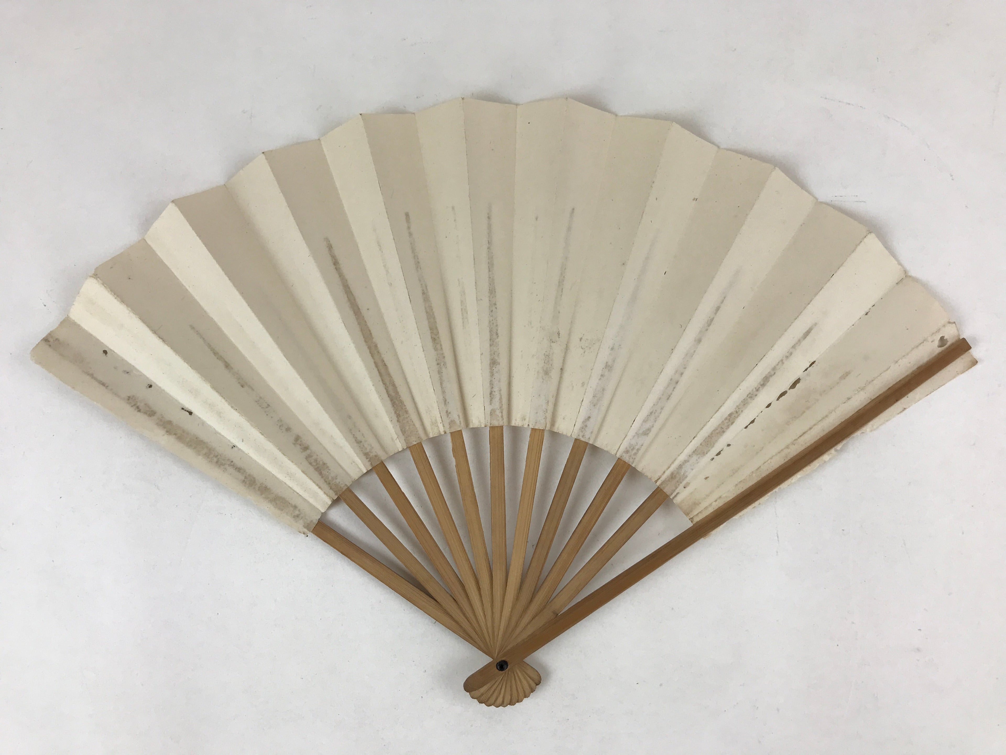 Japanese Folding Fan Sensu Vtg Bamboo Frame Simple Blank White 4D730