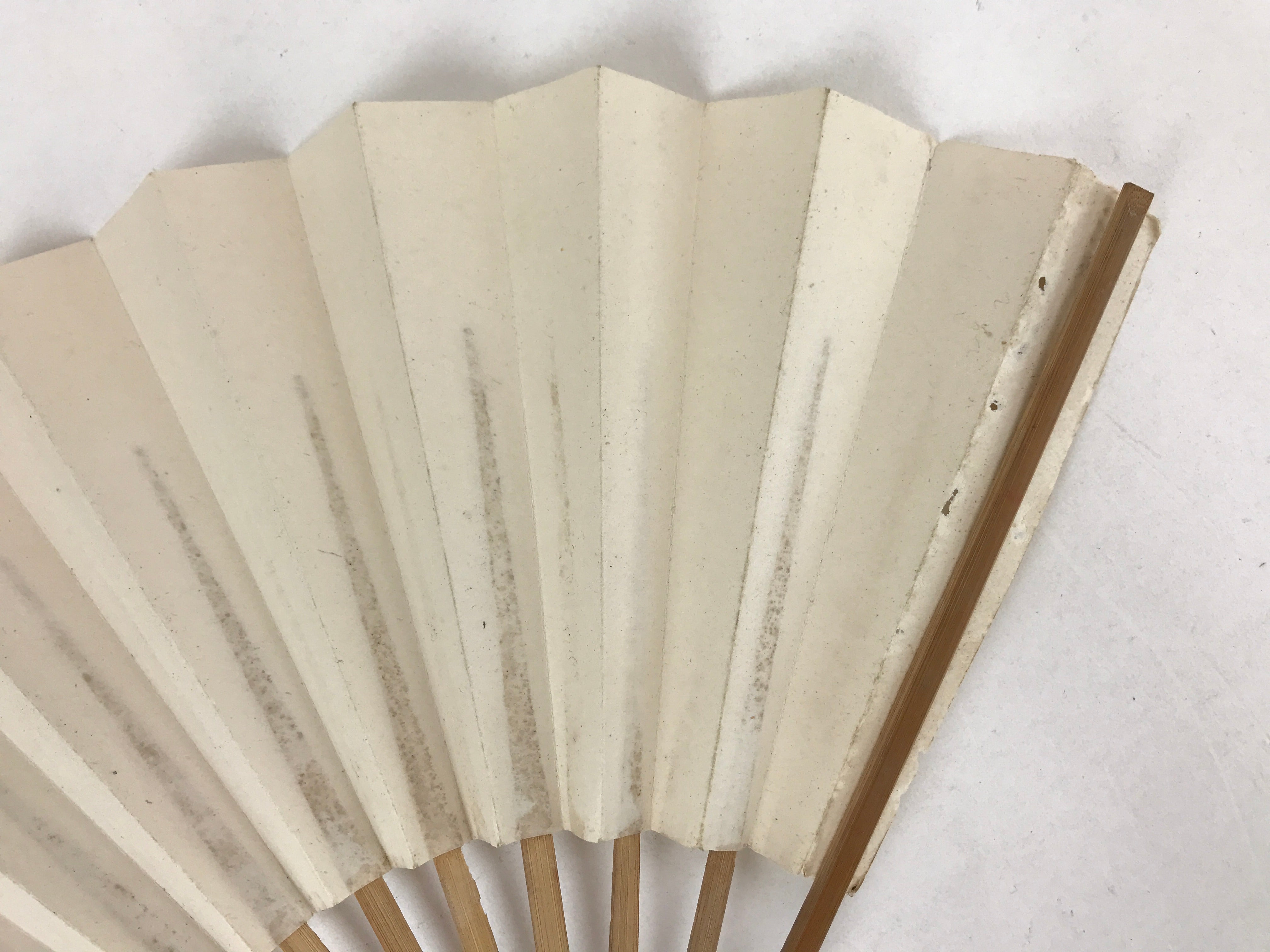 Japanese Folding Fan Sensu Vtg Bamboo Frame Simple Blank White 4D730