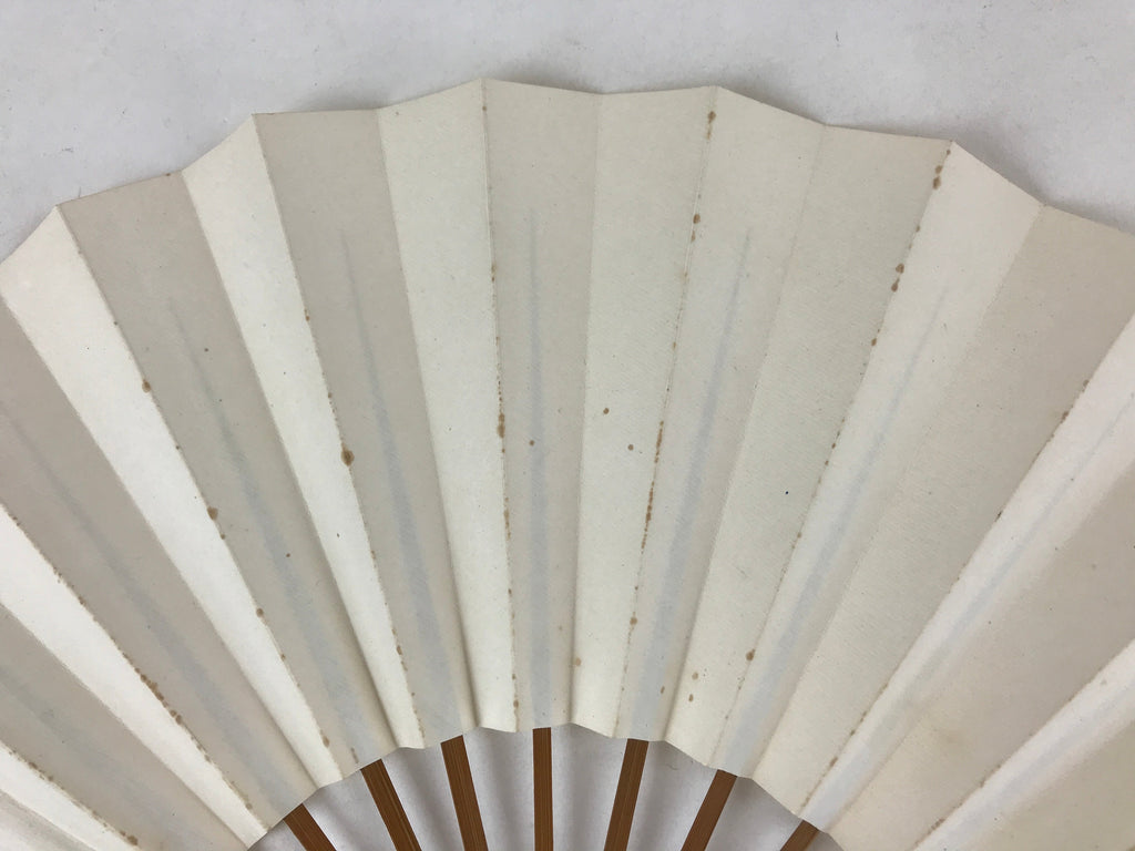 Japanese Folding Fan Sensu Vtg Bamboo Frame Simple Blank White 4D731