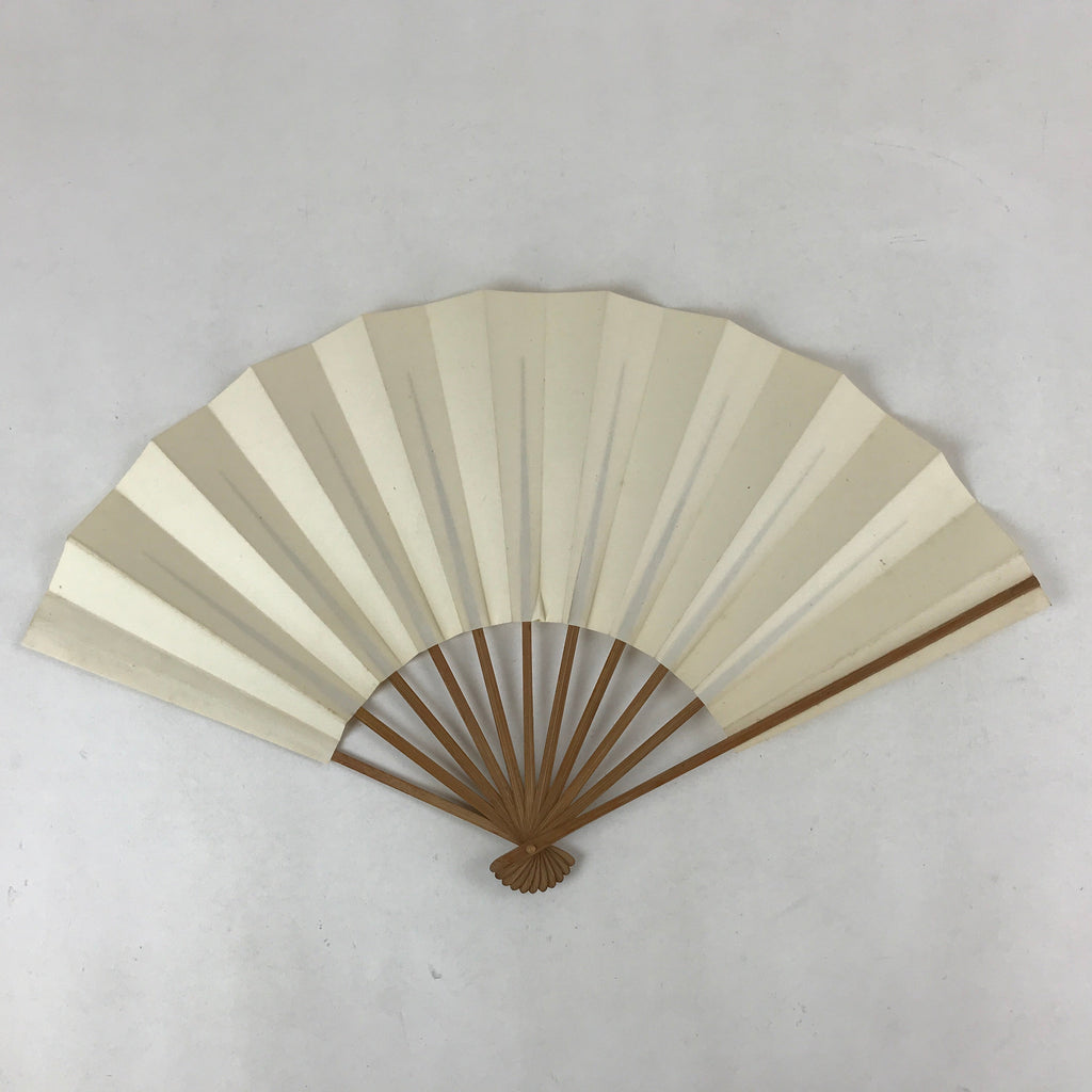 Japanese Folding Fan Sensu Vtg Bamboo Frame Simple Blank White 4D731