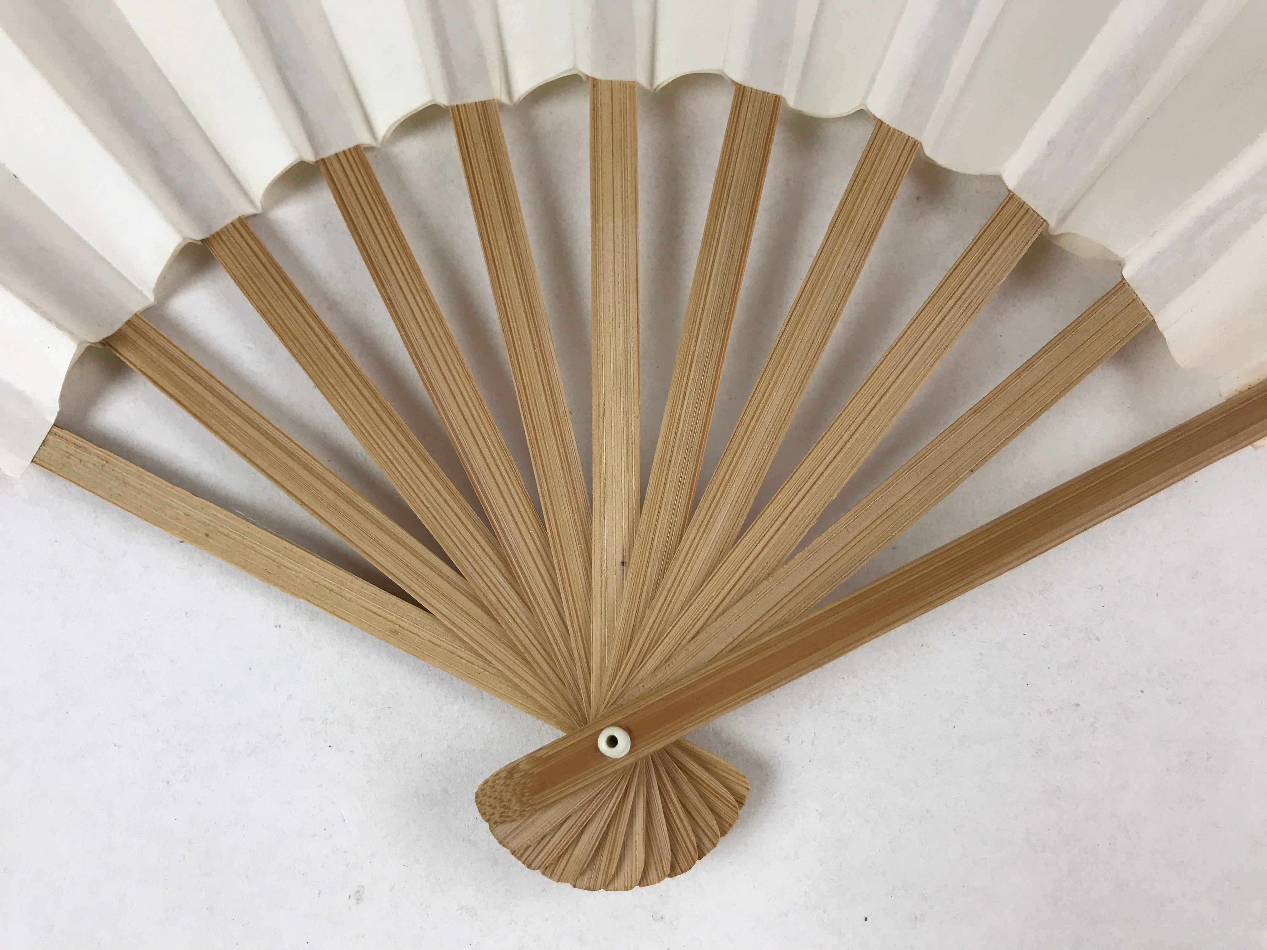 Japanese Folding Fan Sensu Vtg Bamboo Frame Simple Blank White 4D734