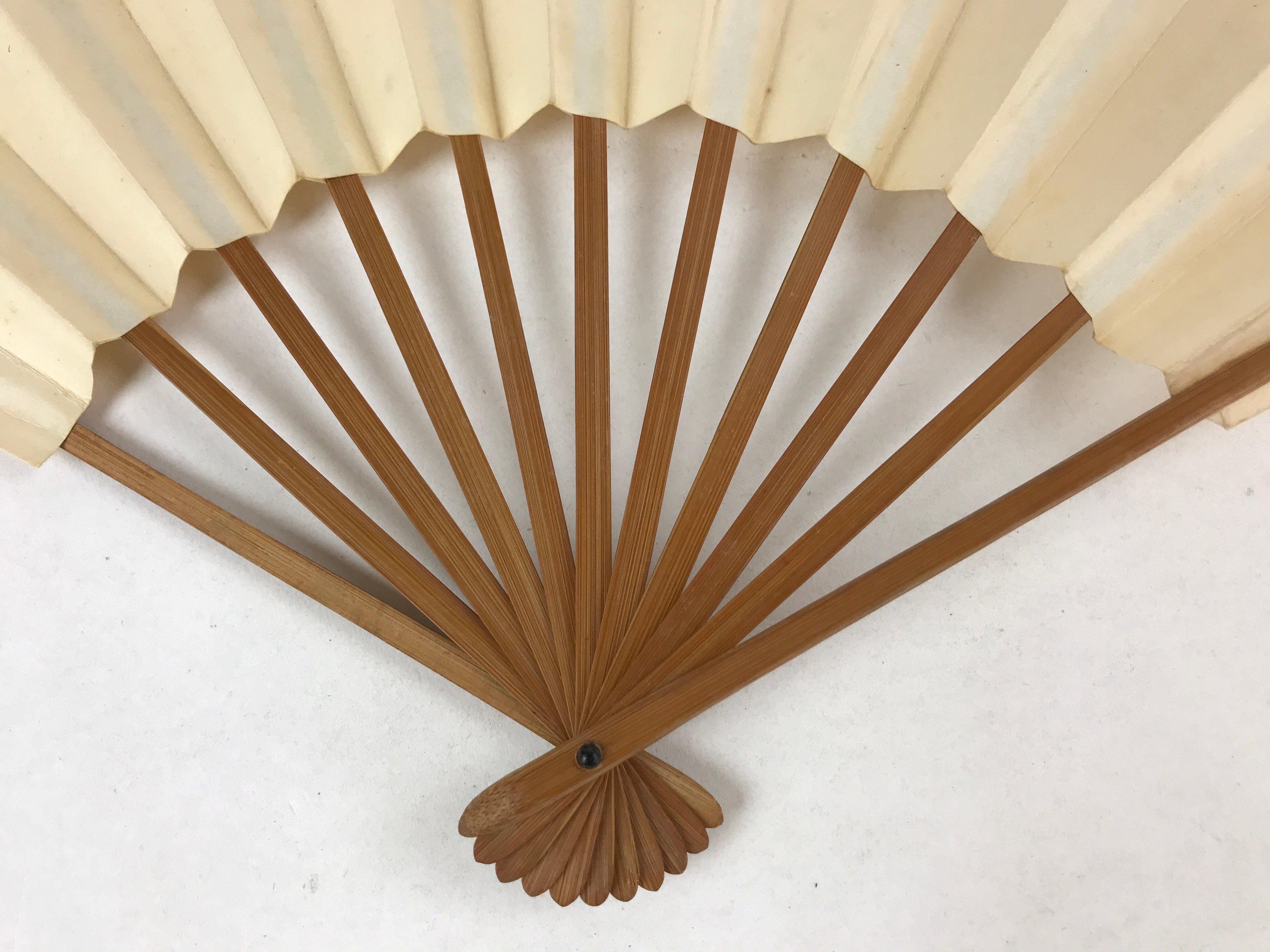 Japanese Folding Fan Sensu Vtg Bamboo Frame Simple Blank White 4D736