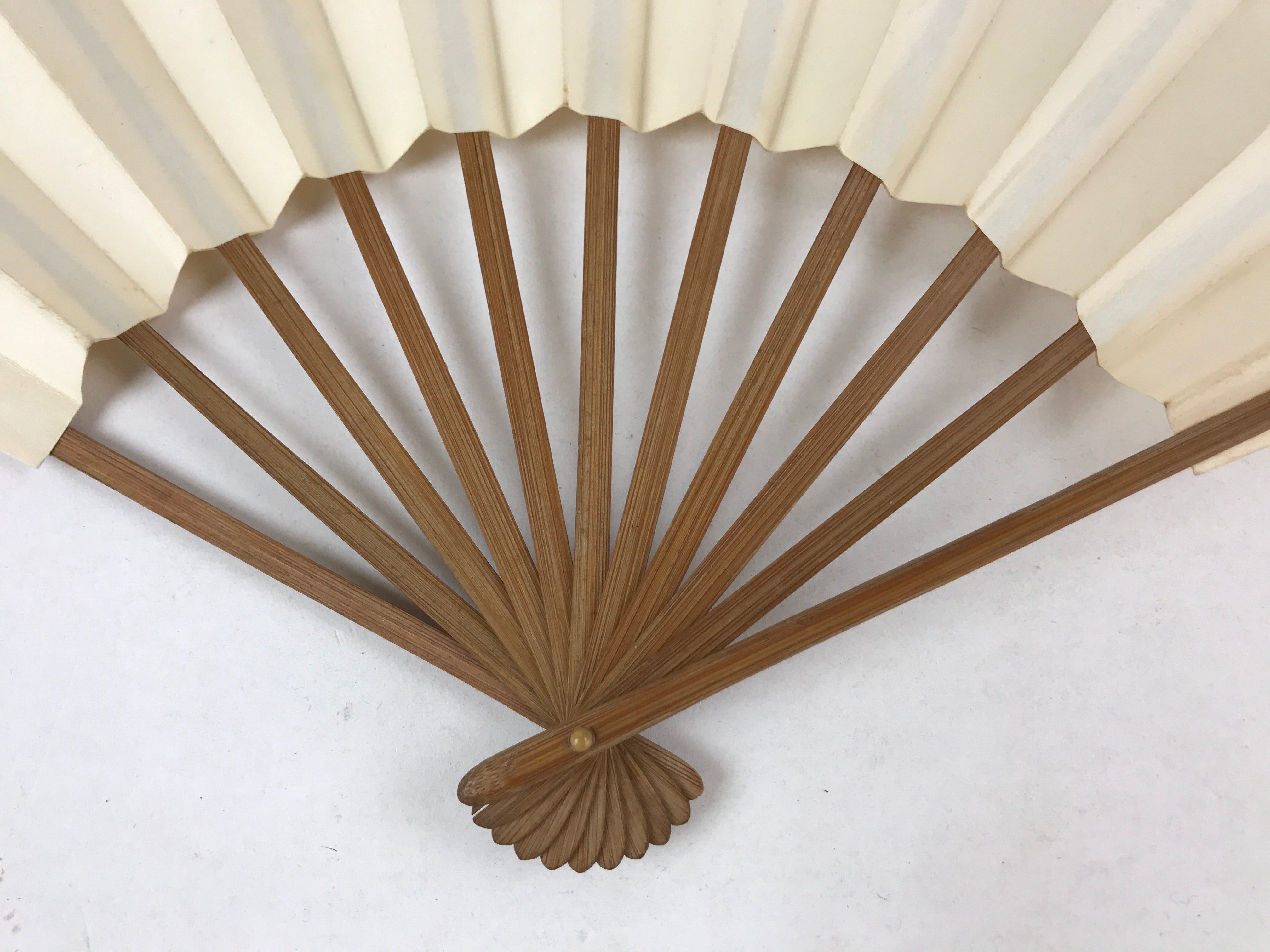 Japanese Folding Fan Sensu Vtg Bamboo Frame Simple Blank White 4D737