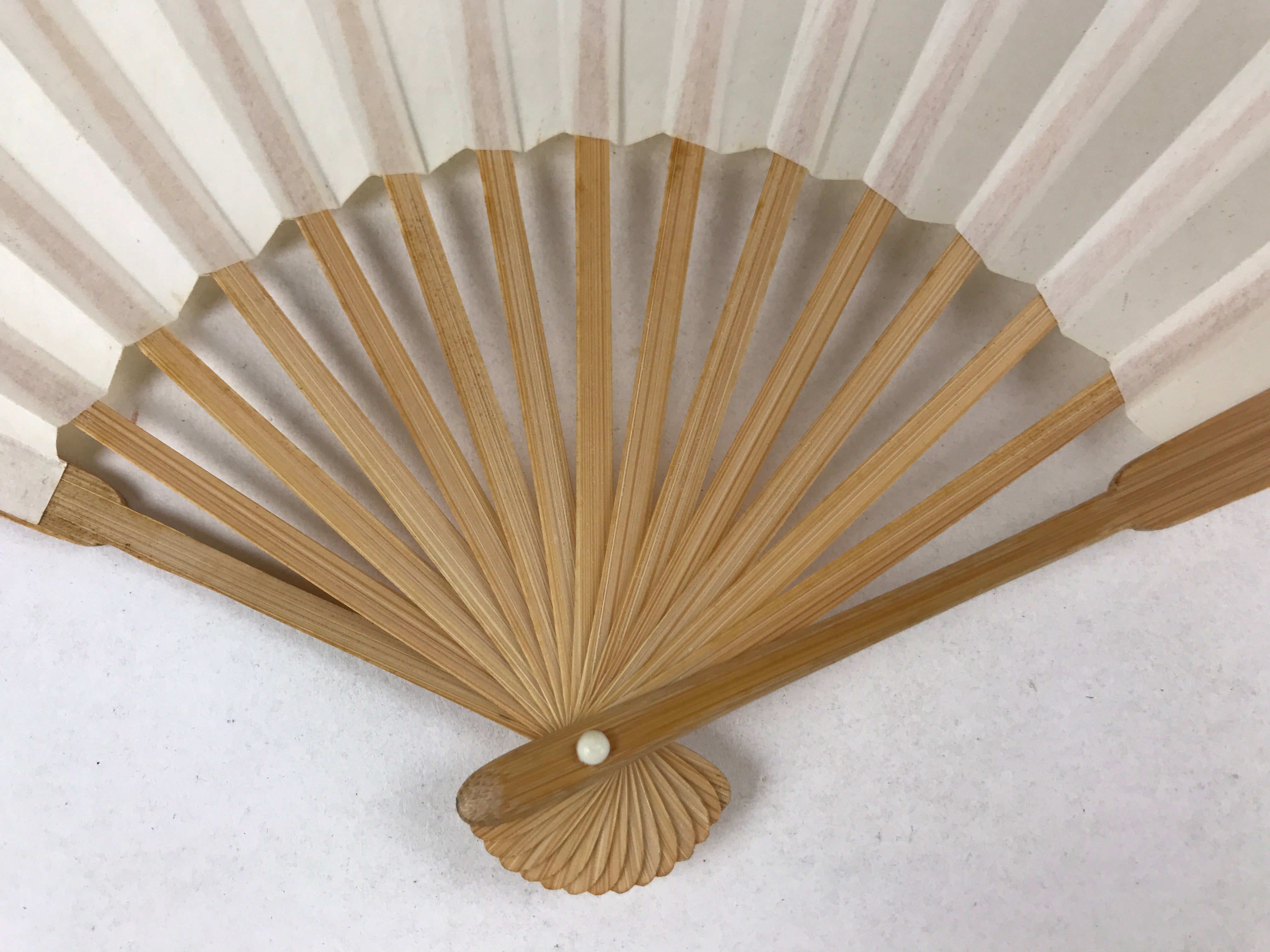 Japanese Folding Fan Sensu Vtg Bamboo Frame Simple Blank White 4D759