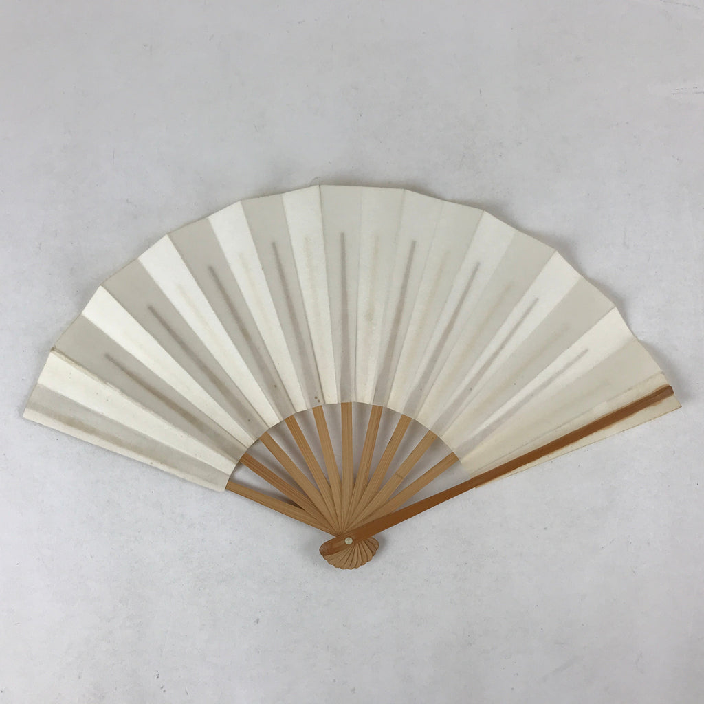 Japanese Folding Fan Sensu Vtg Bamboo Frame Simple Blank White 4D762