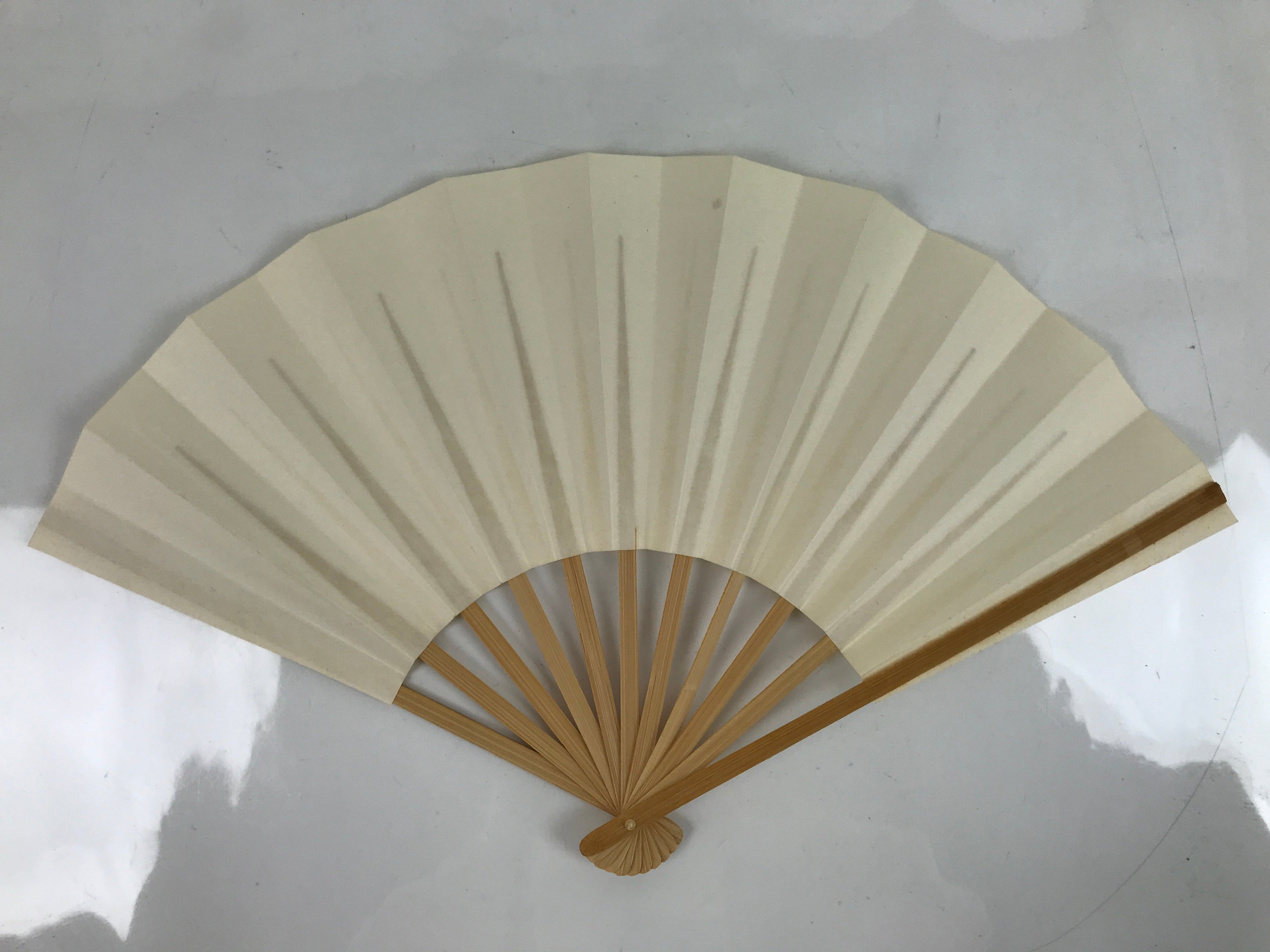 Japanese Folding Fan Sensu Vtg Bamboo Frame Simple Blank White 4D793