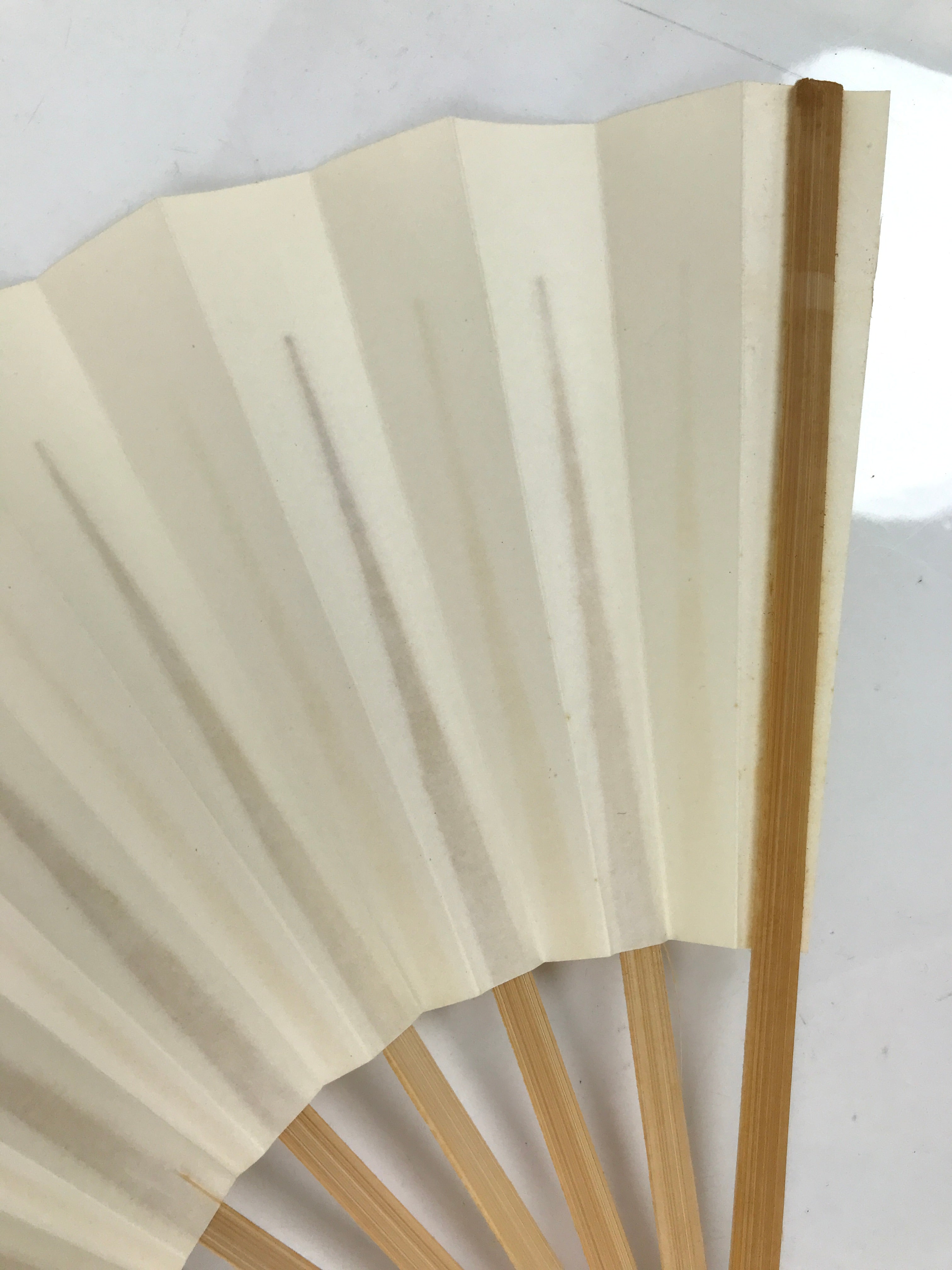 Japanese Folding Fan Sensu Vtg Bamboo Frame Simple Blank White 4D793