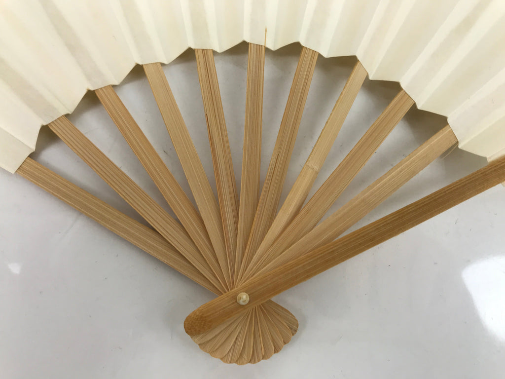 Japanese Folding Fan Sensu Vtg Bamboo Frame Simple Blank White 4D793