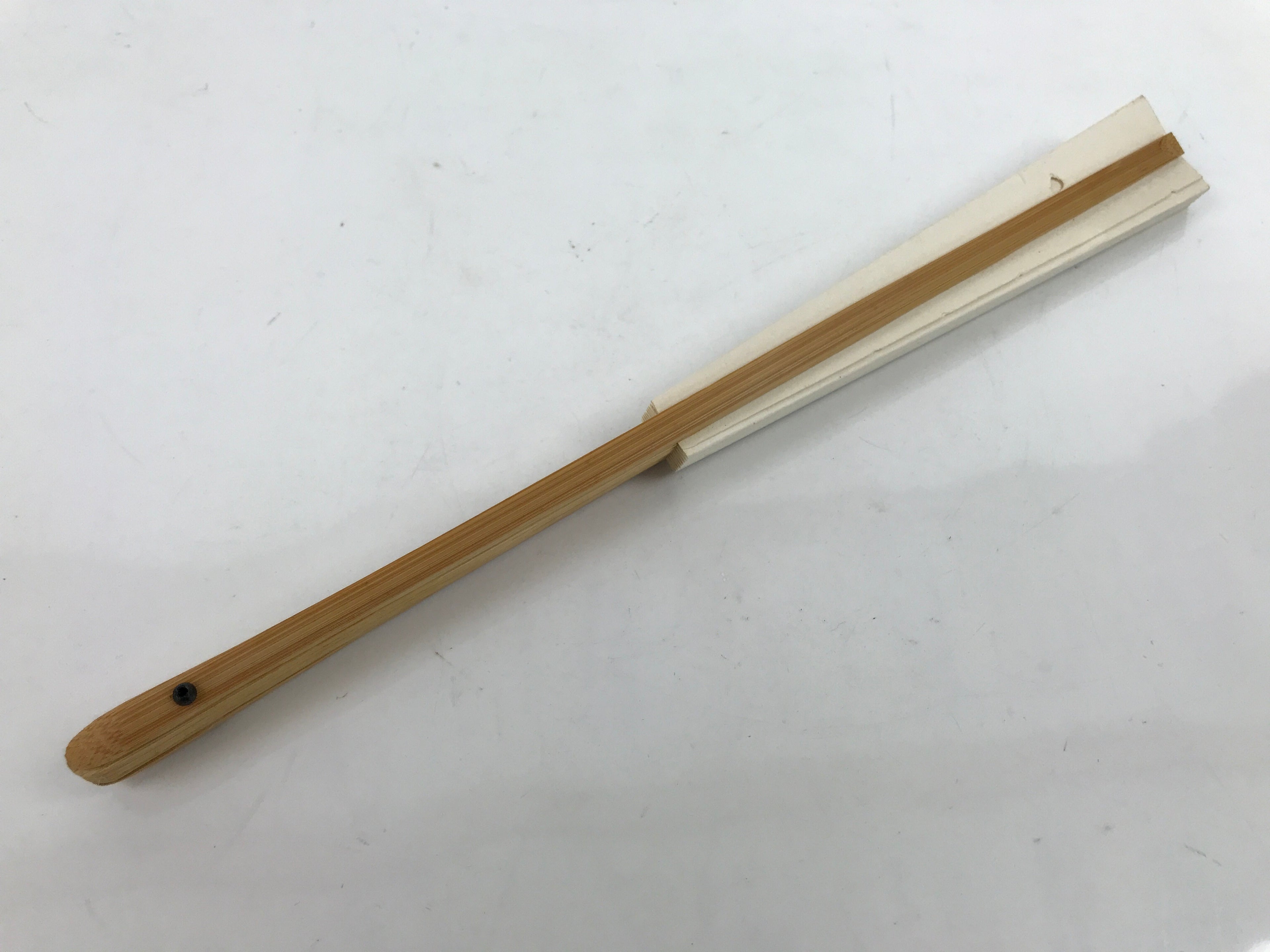 Japanese Folding Fan Sensu Vtg Bamboo Frame Simple Blank White 4D794