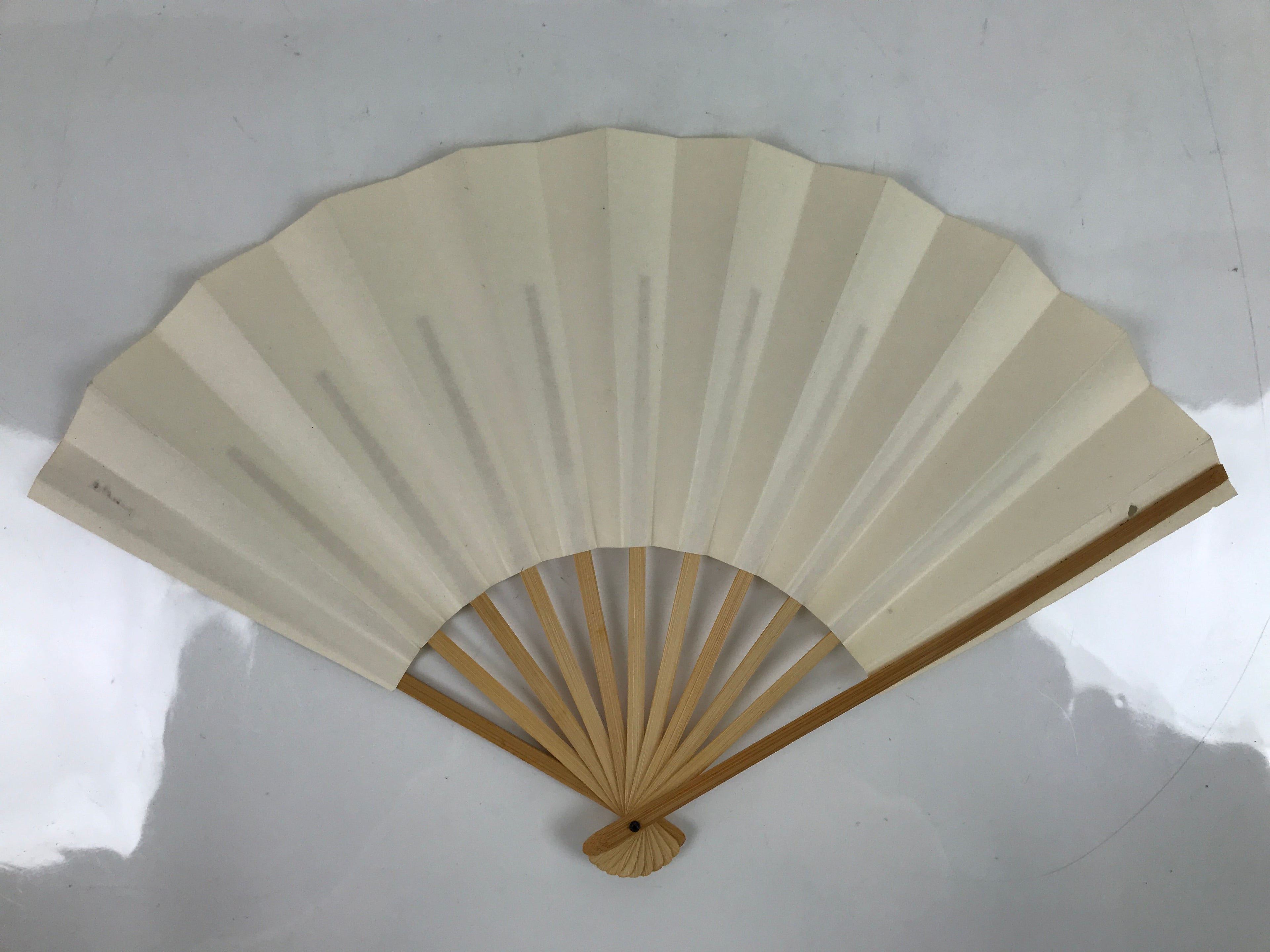 Japanese Folding Fan Sensu Vtg Bamboo Frame Simple Blank White 4D794