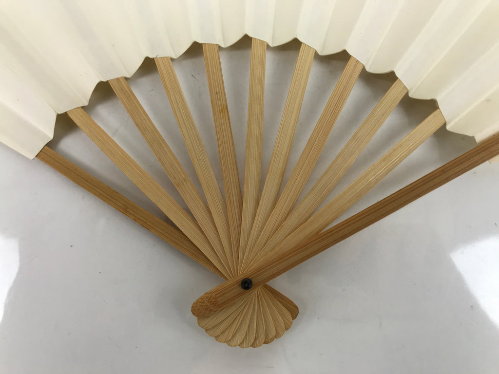 Japanese Folding Fan Sensu Vtg Bamboo Frame Simple Blank White 4D794