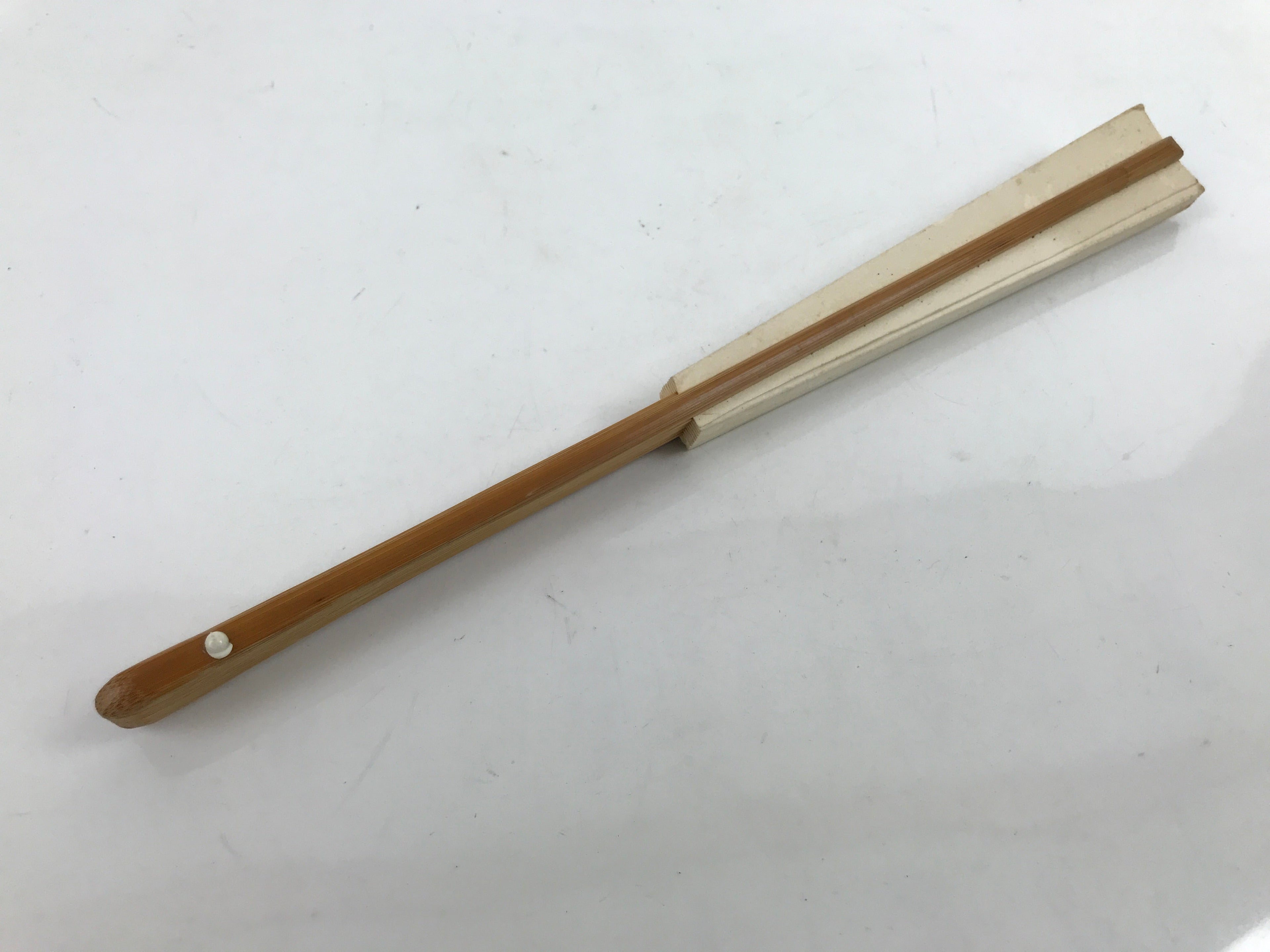 Japanese Folding Fan Sensu Vtg Bamboo Frame Simple Blank White 4D795