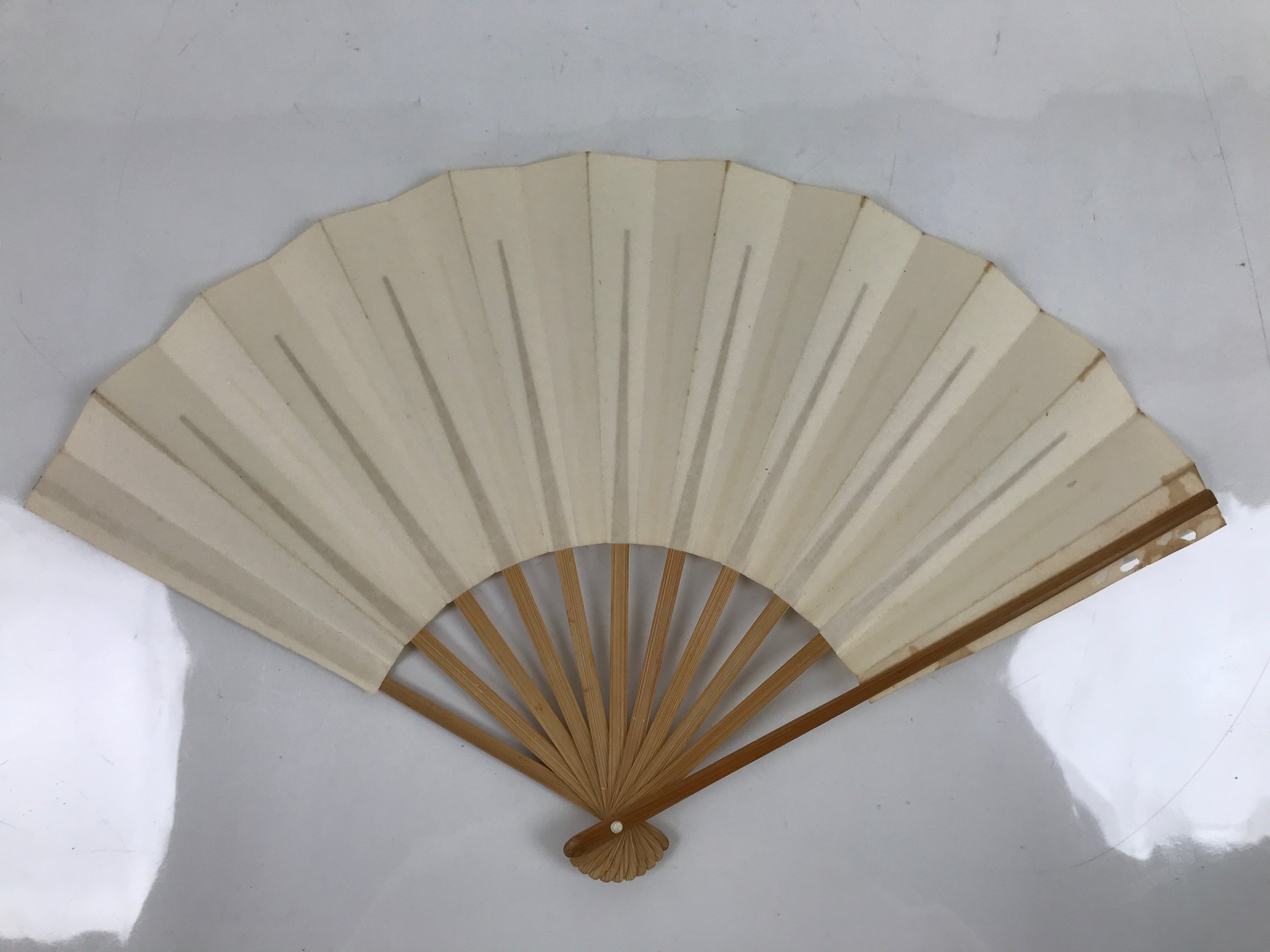 Japanese Folding Fan Sensu Vtg Bamboo Frame Simple Blank White 4D795