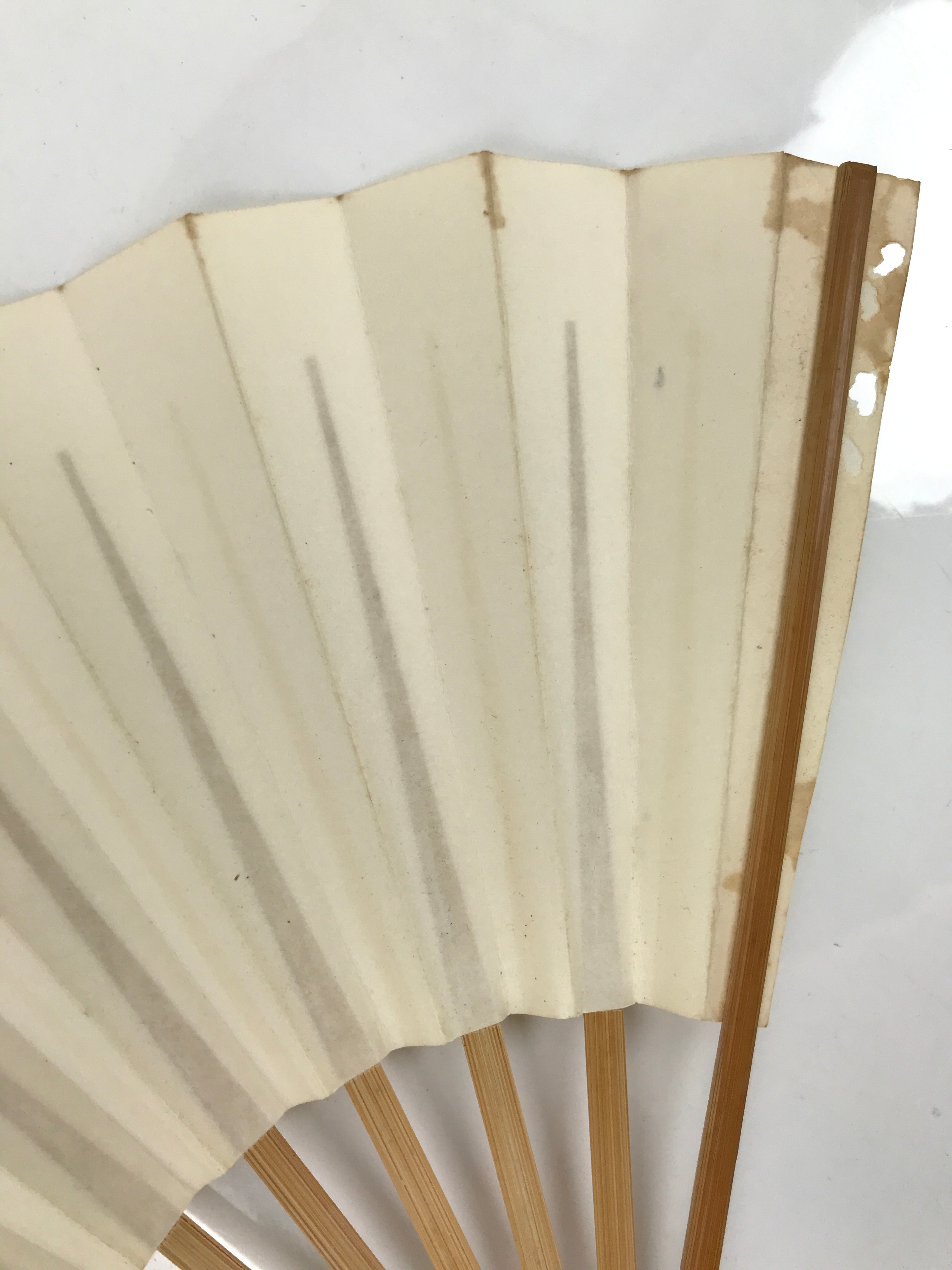 Japanese Folding Fan Sensu Vtg Bamboo Frame Simple Blank White 4D795