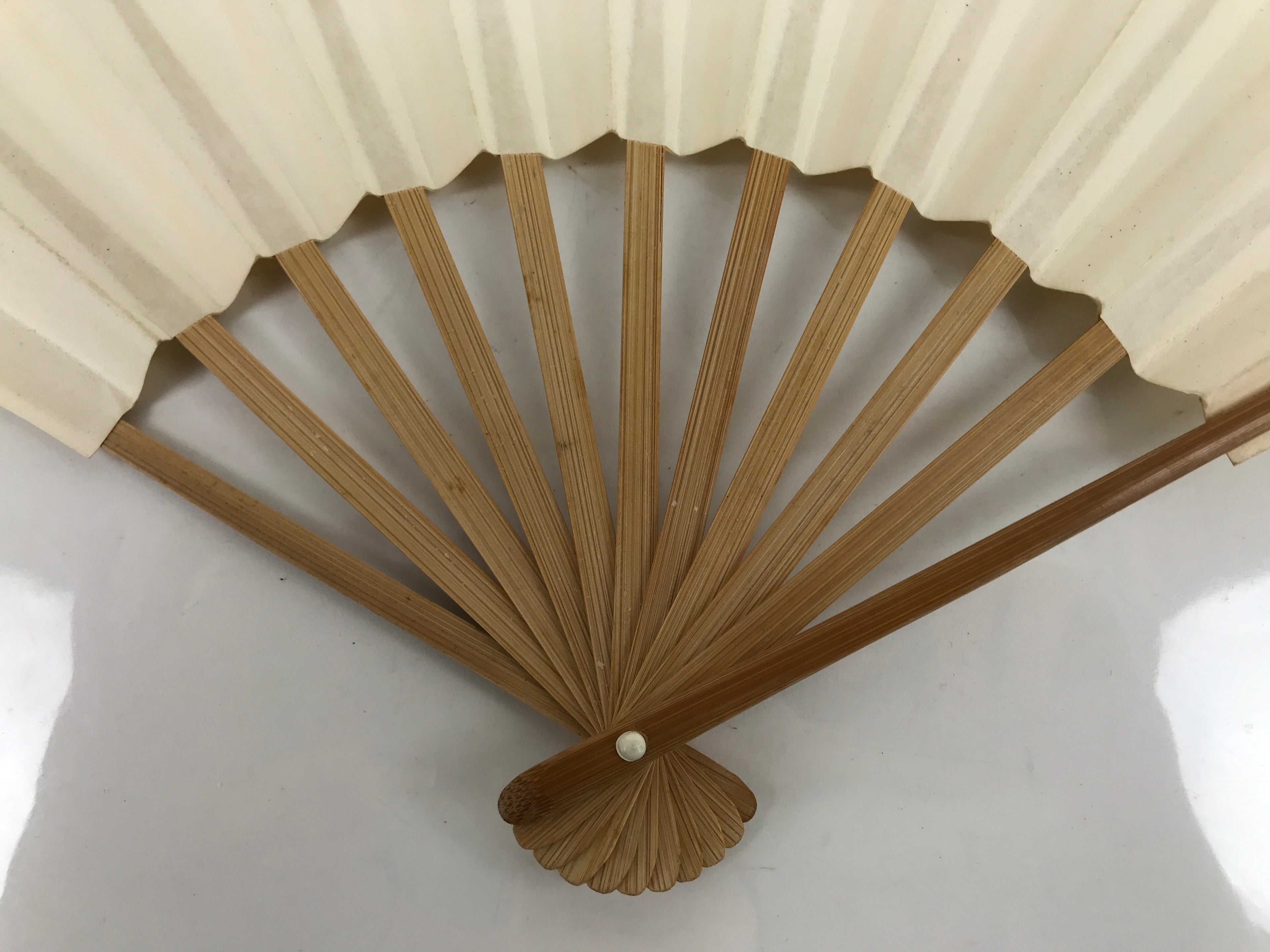 Japanese Folding Fan Sensu Vtg Bamboo Frame Simple Blank White 4D795
