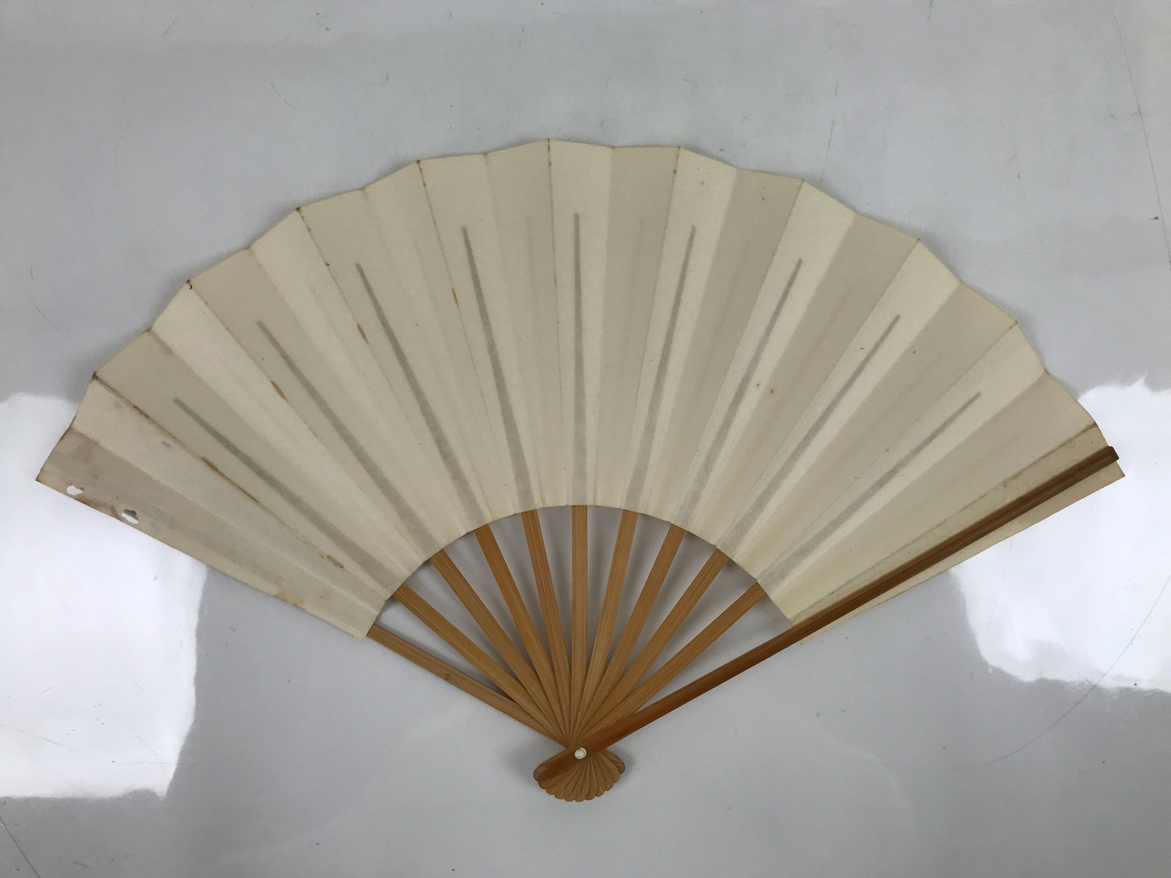 Japanese Folding Fan Sensu Vtg Bamboo Frame Simple Blank White 4D795