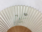 Japanese Folding Fan Sensu Vtg Bamboo Frame Small Iris Ayame Purple 4D741
