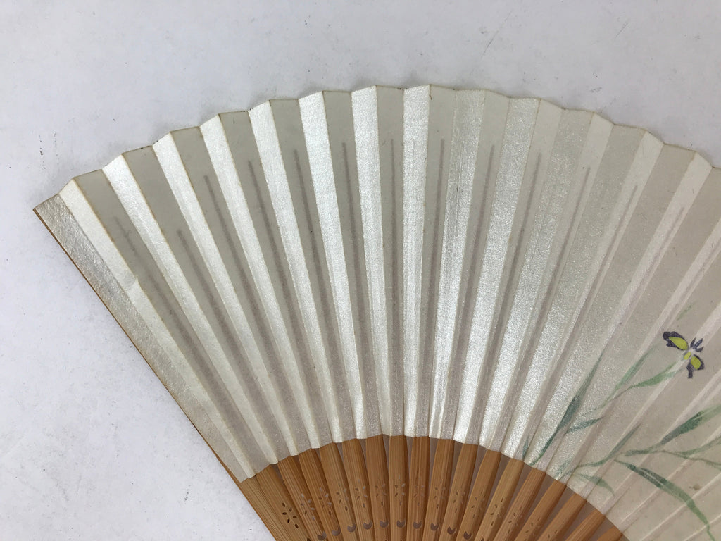Japanese Folding Fan Sensu Vtg Bamboo Frame Small Iris Ayame Purple 4D741