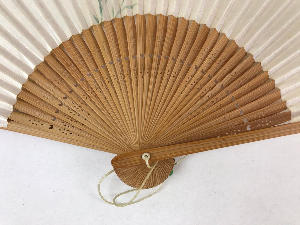 Japanese Folding Fan Sensu Vtg Bamboo Frame Small Iris Ayame Purple 4D741