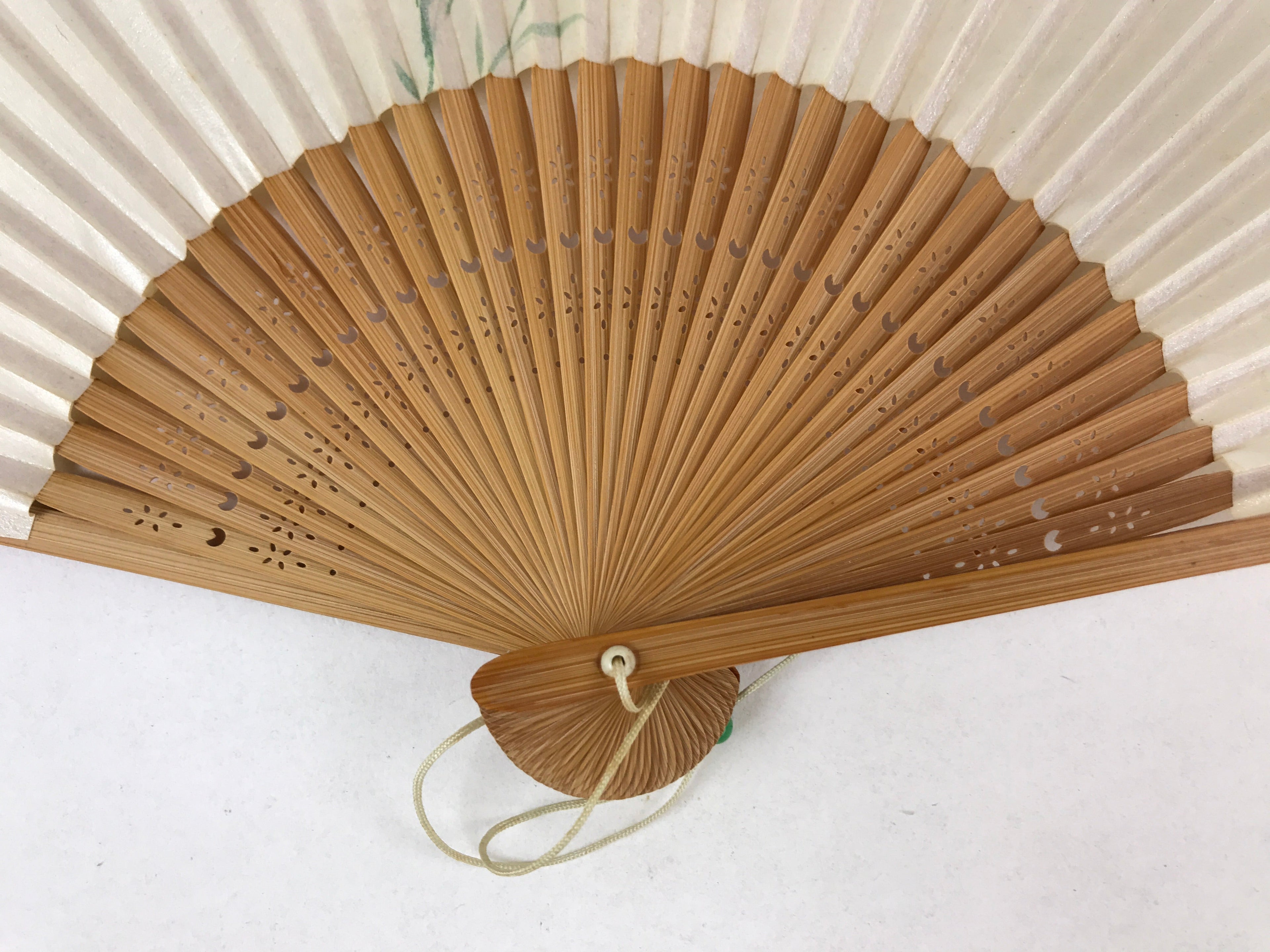 Japanese Folding Fan Sensu Vtg Bamboo Frame Small Iris Ayame Purple 4D741