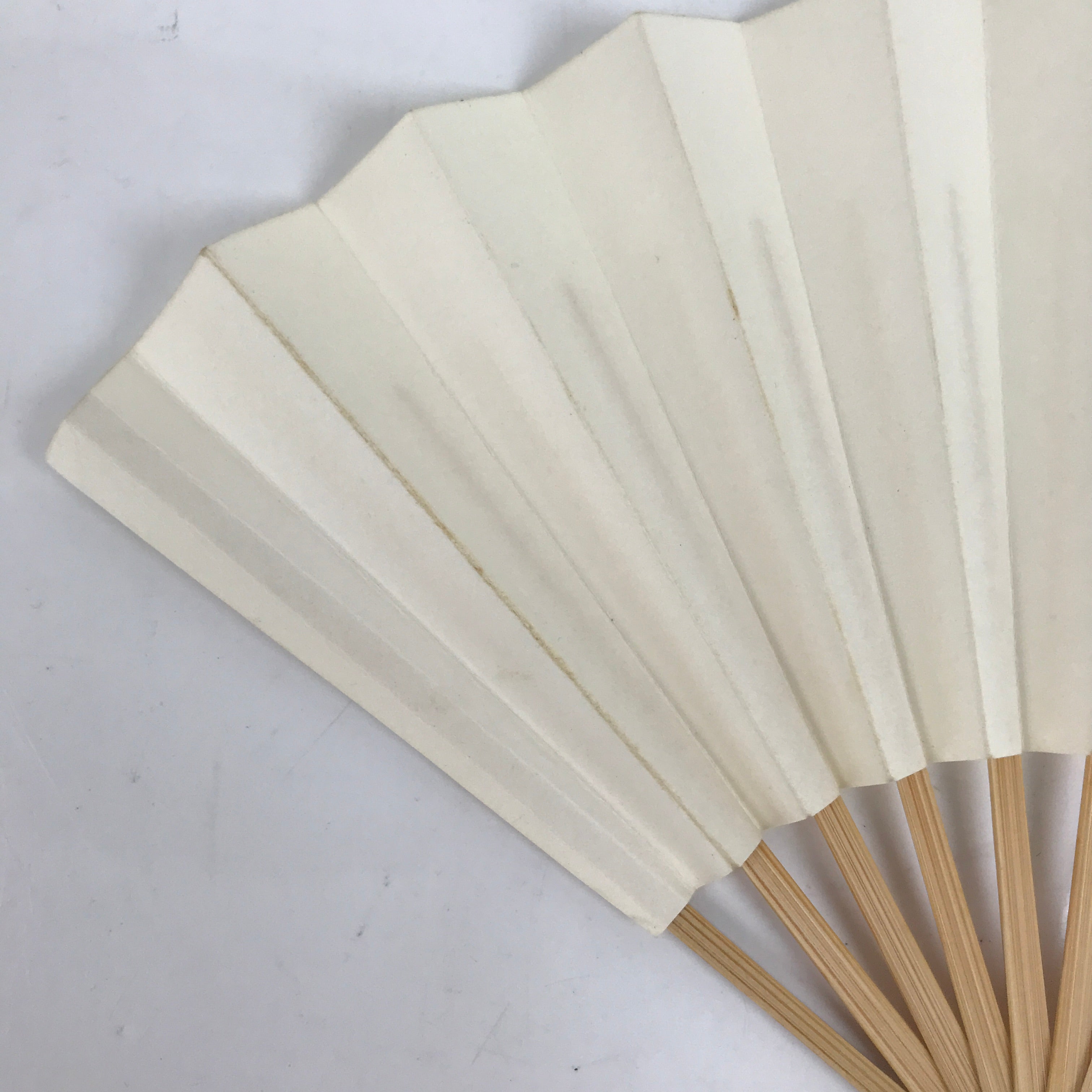 Japanese Folding Fan Sensu Vtg Bamboo Frame Small Simple Blank White 4D831