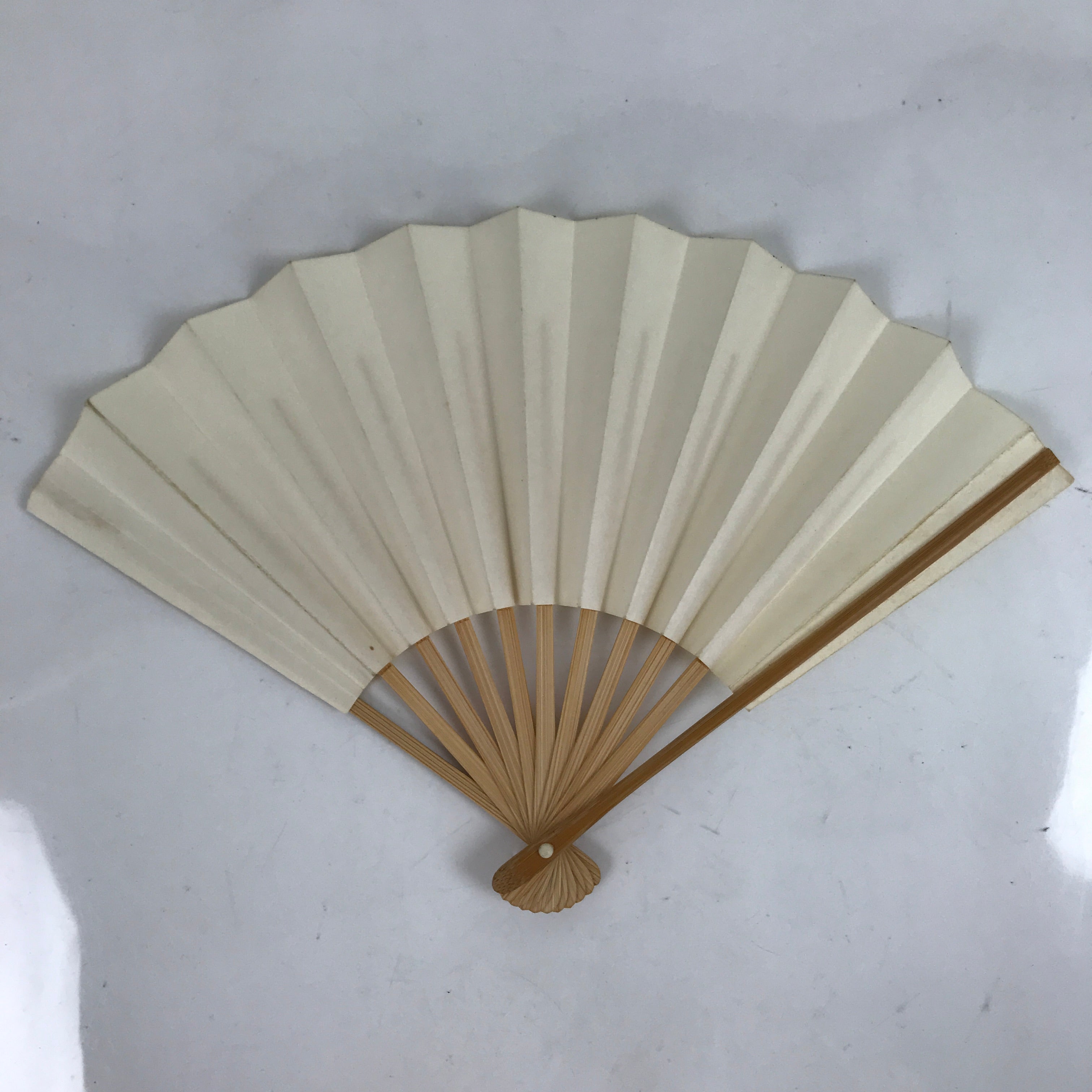 Japanese Folding Fan Sensu Vtg Bamboo Frame Small Simple Blank White 4D831