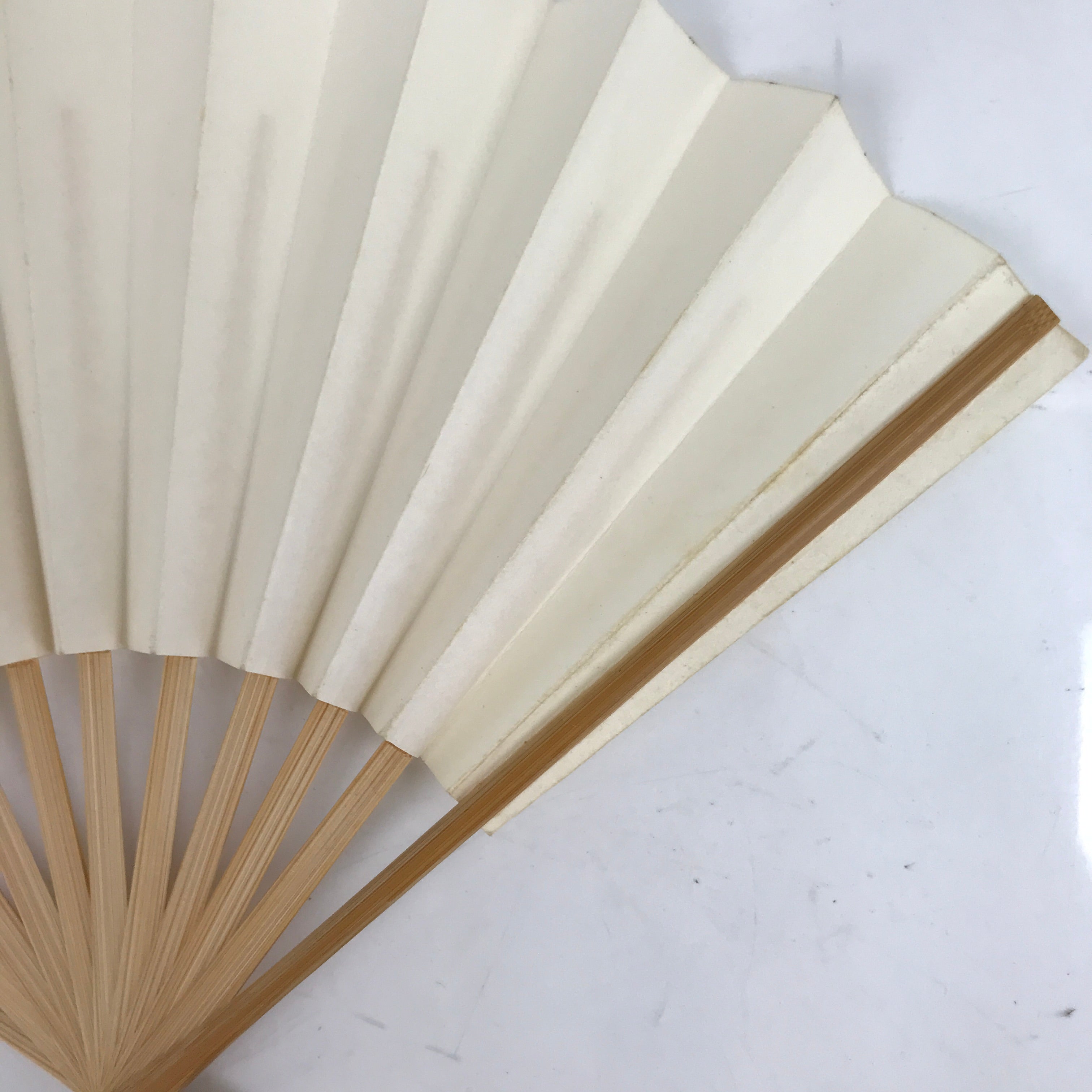 Japanese Folding Fan Sensu Vtg Bamboo Frame Small Simple Blank White 4D831