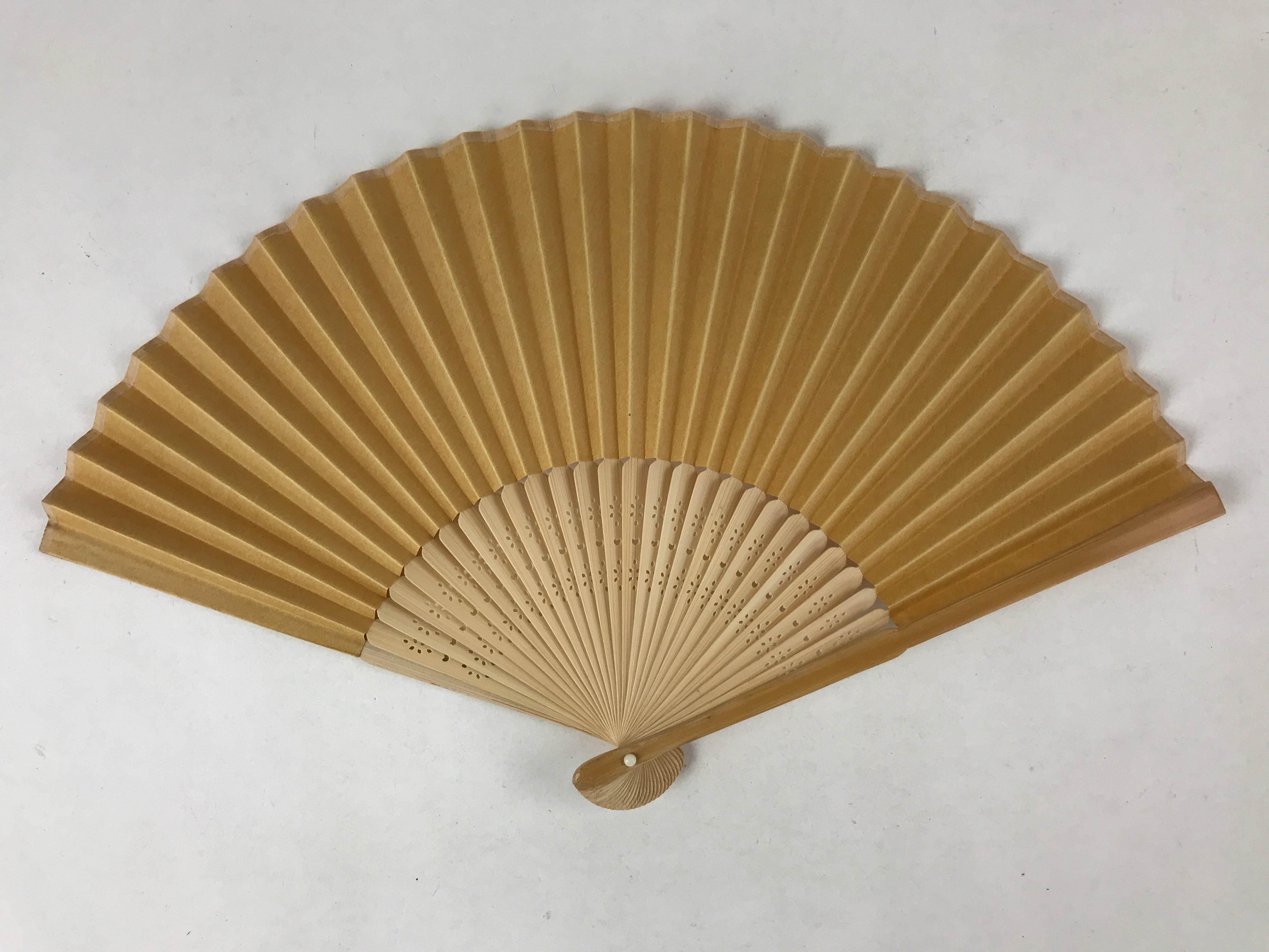 Japanese Folding Fan Sensu Vtg Bamboo Frame Solid Yellow Color Simple 4D752
