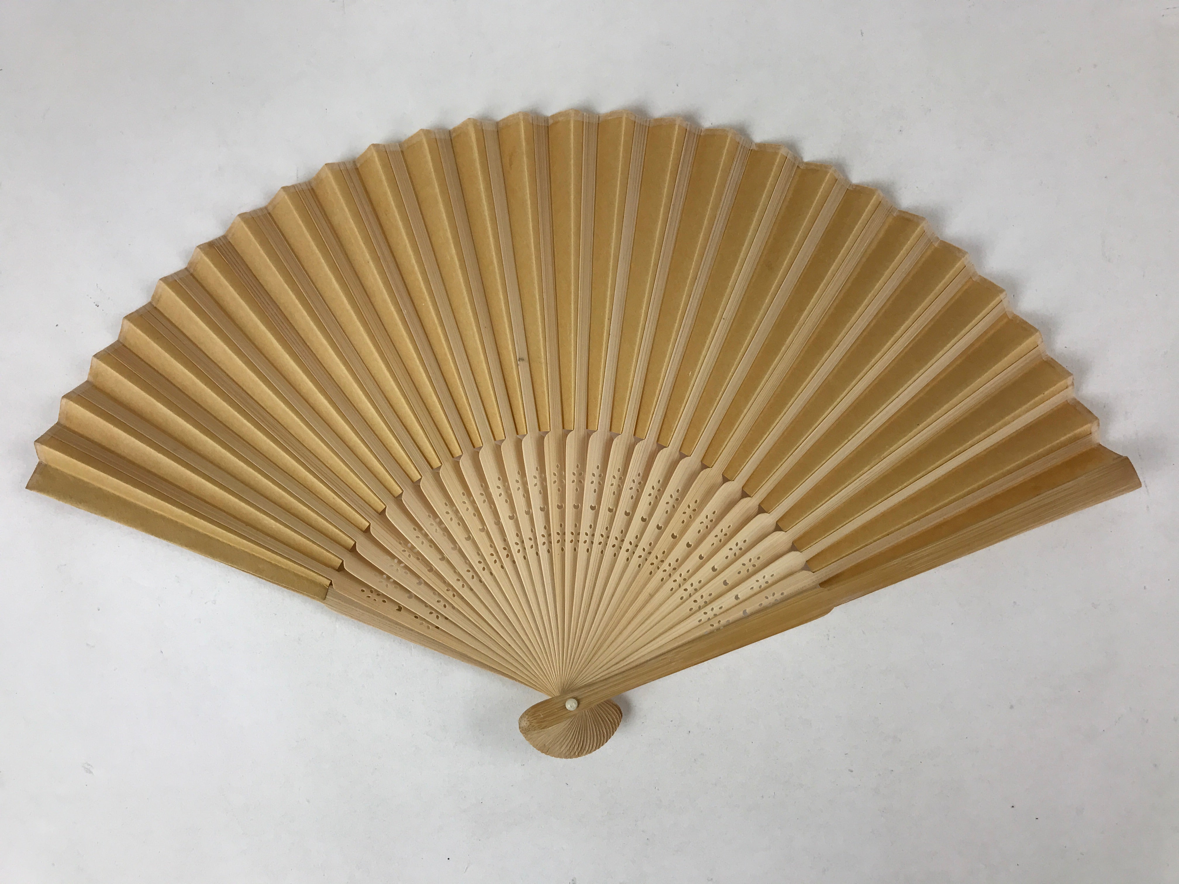 Japanese Folding Fan Sensu Vtg Bamboo Frame Solid Yellow Color Simple 4D752