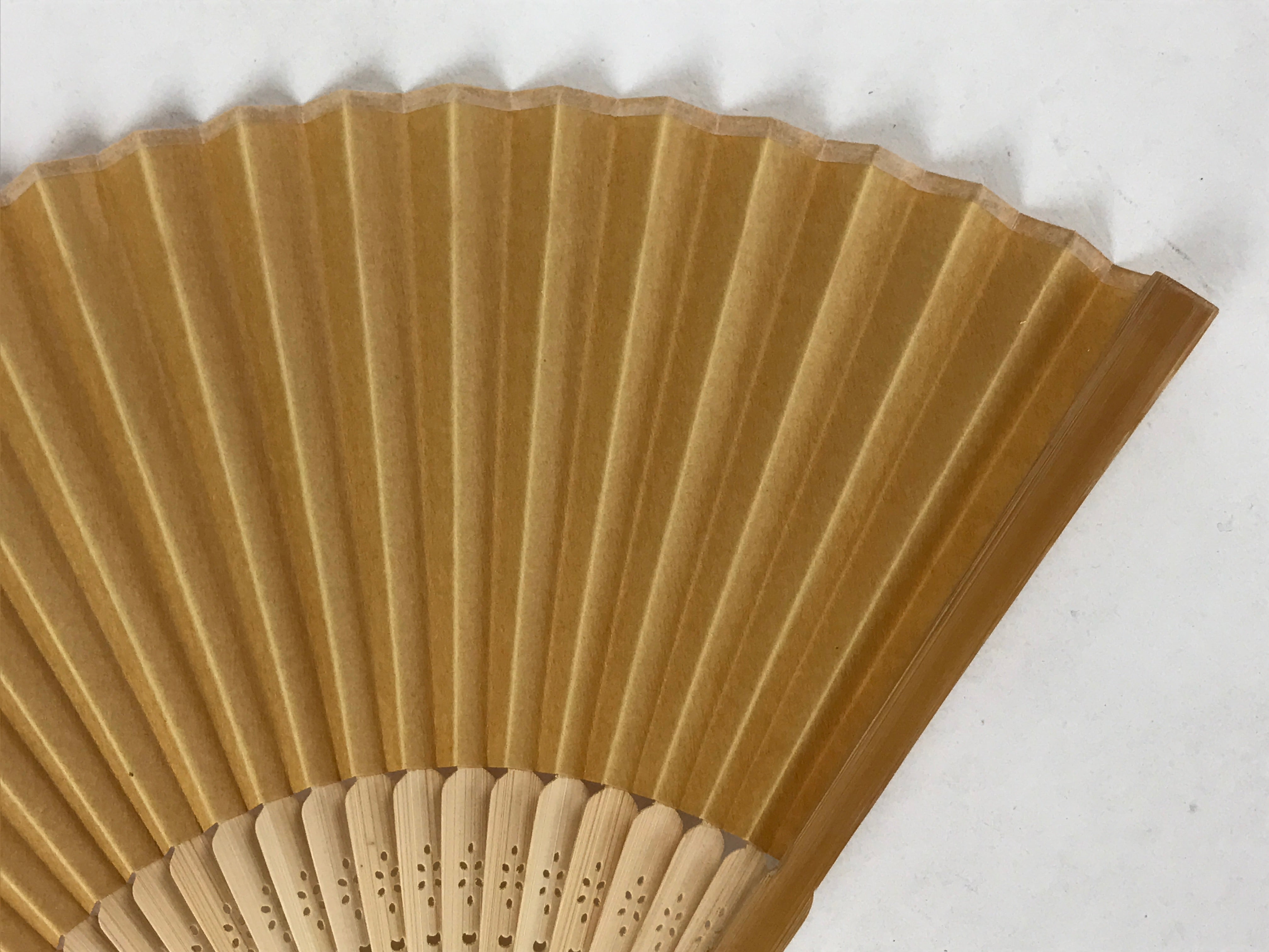 Japanese Folding Fan Sensu Vtg Bamboo Frame Solid Yellow Color Simple 4D752