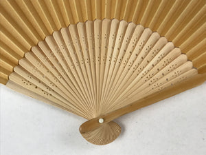 Japanese Folding Fan Sensu Vtg Bamboo Frame Solid Yellow Color Simple 4D752