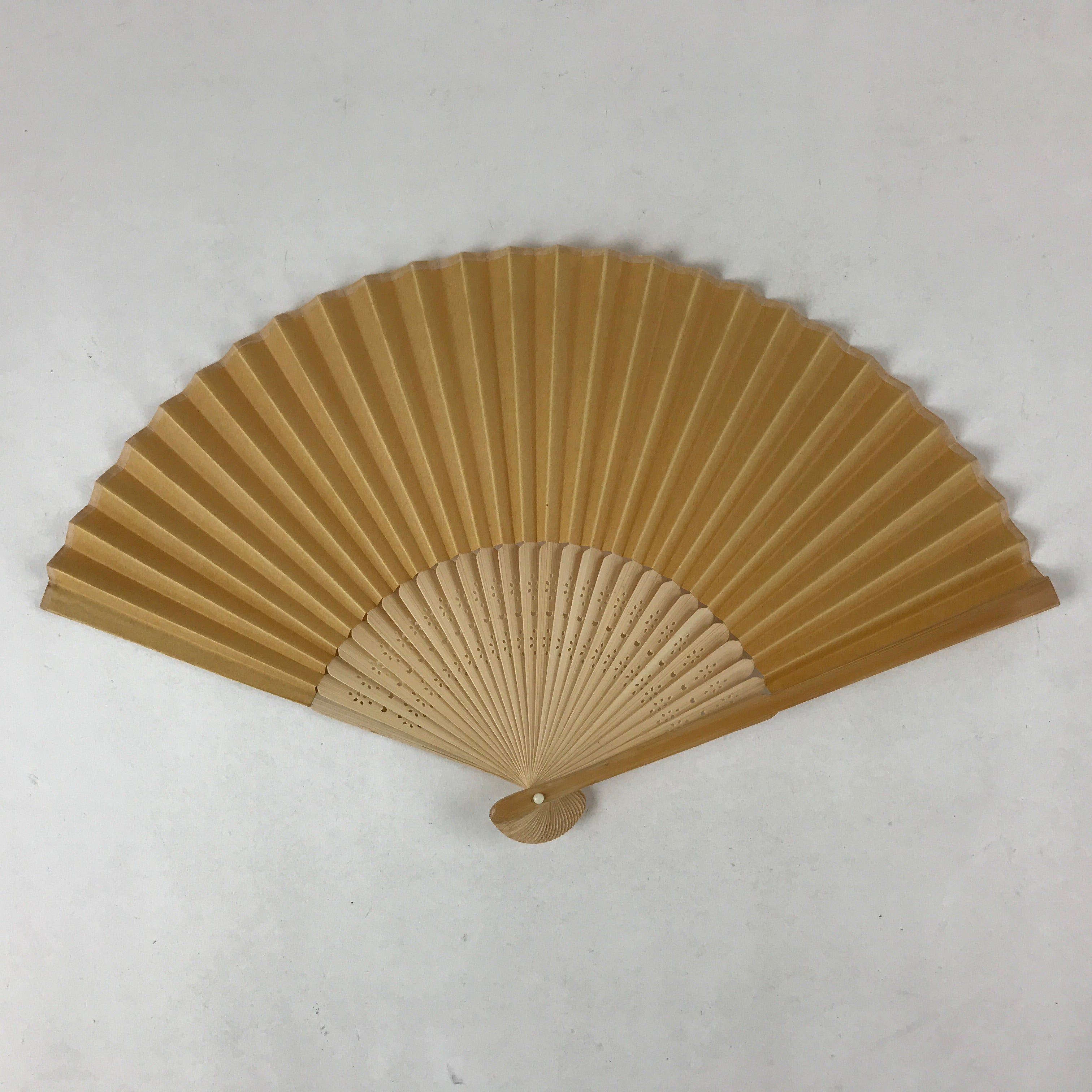 Japanese Folding Fan Sensu Vtg Bamboo Frame Solid Yellow Color Simple 4D752