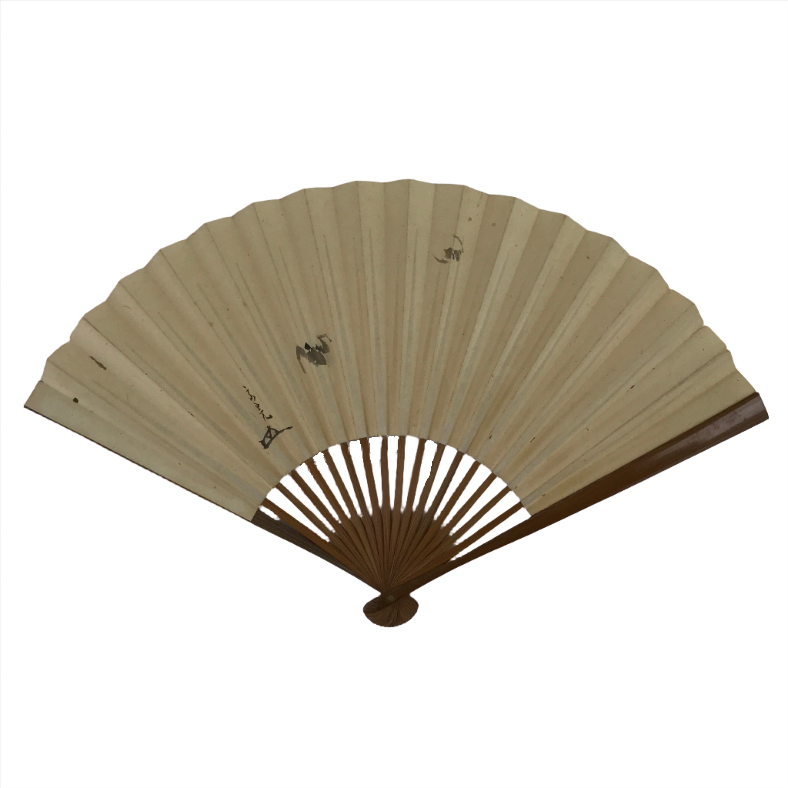 Japanese Folding Fan Sensu Vtg Bamboo Frame Subtle Insect Design Beige 4D798