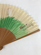Japanese Folding Fan Sensu Vtg Bamboo Yacht Kanji Characters Cream Seal 4D665