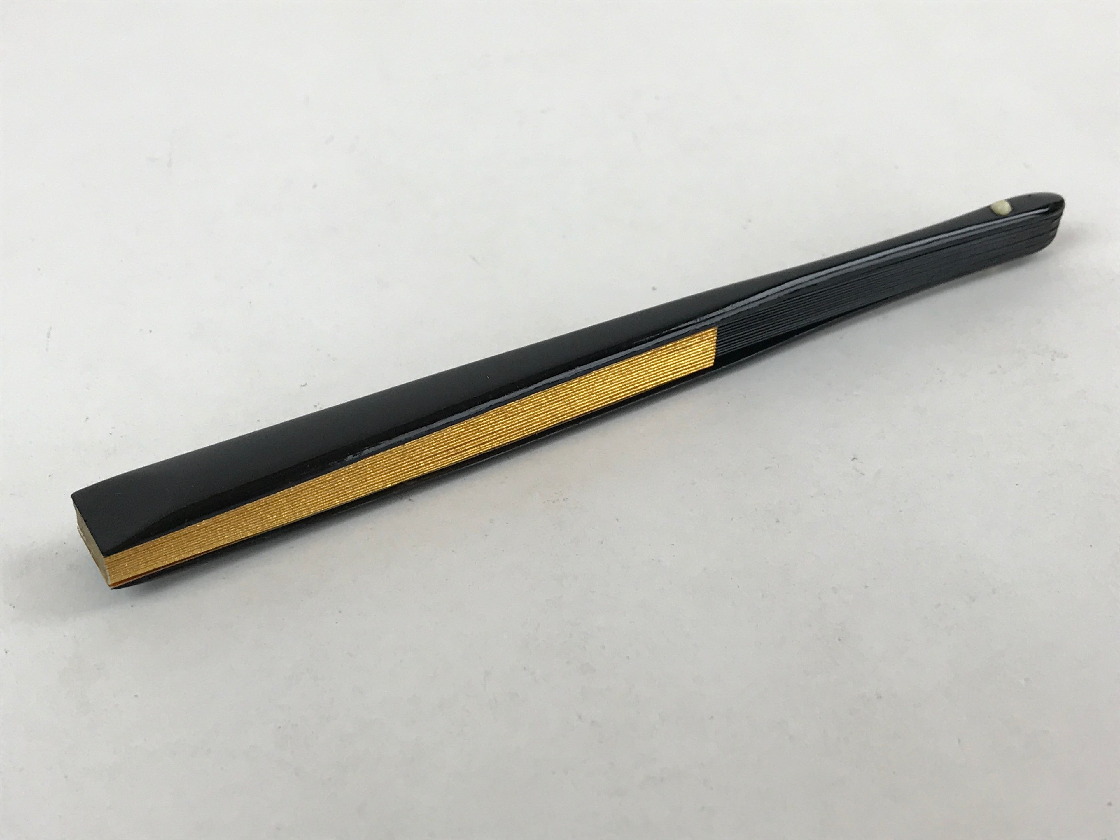 Japanese Folding Fan Sensu Vtg Black Bamboo Frame Gold Silver W/ Box 4D708