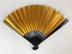 Japanese Folding Fan Sensu Vtg Black Bamboo Frame Gold Silver W/ Box 4D708