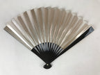 Japanese Folding Fan Sensu Vtg Black Bamboo Frame Gold Silver W/ Box 4D708